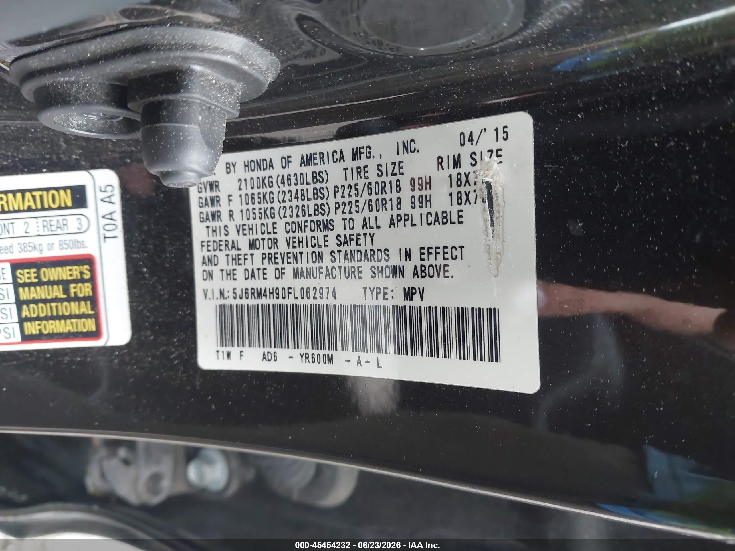 2015 Honda Cr-v Touring Brown vin: 5J6RM4H90FL062974