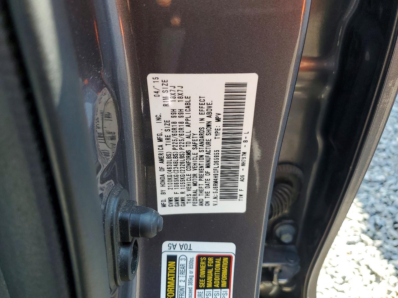 2015 Honda Cr-v Touring Gray vin: 5J6RM4H90FL065955