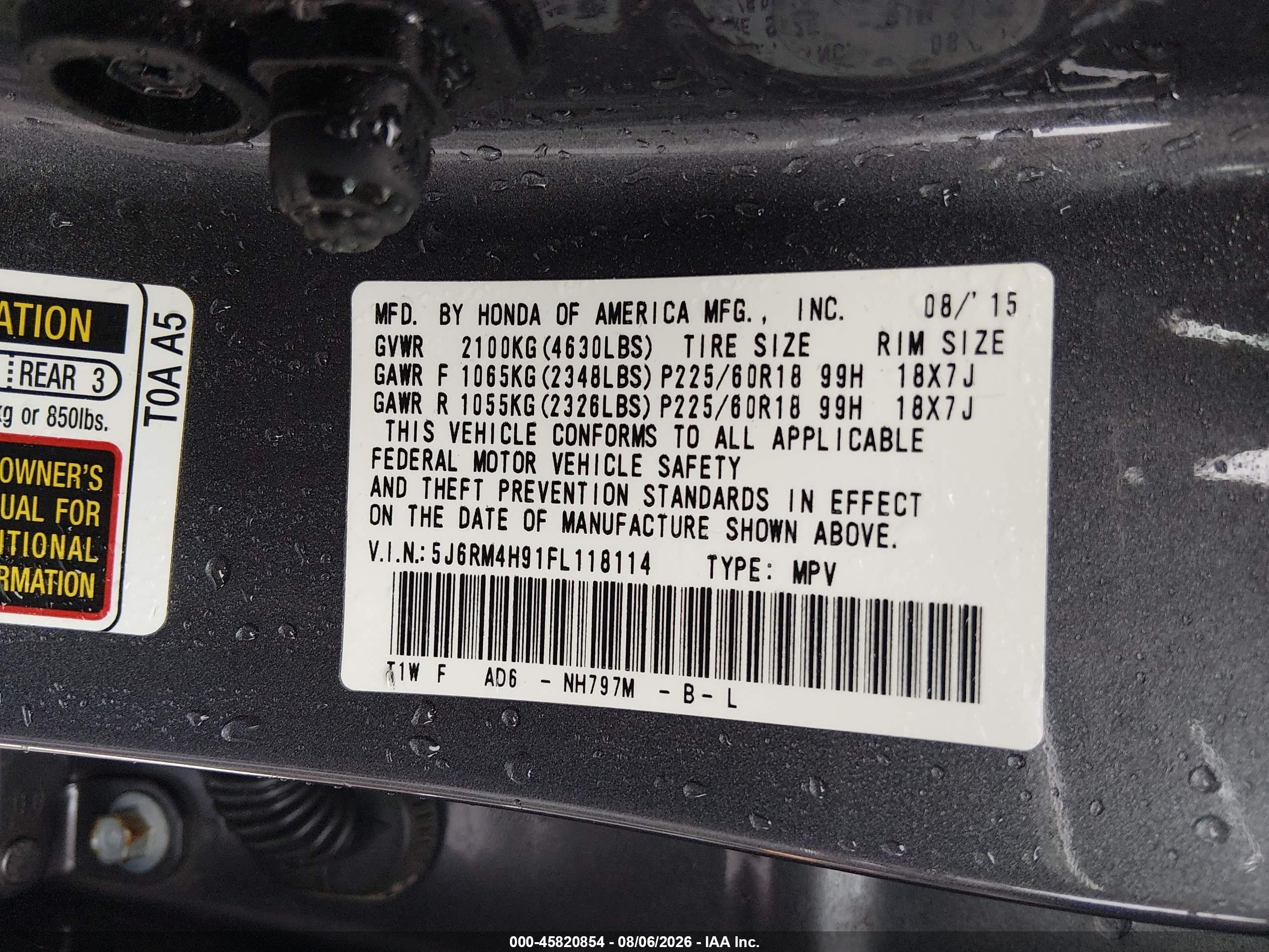 2015 Honda Cr-v Touring Gray vin: 5J6RM4H91FL118114