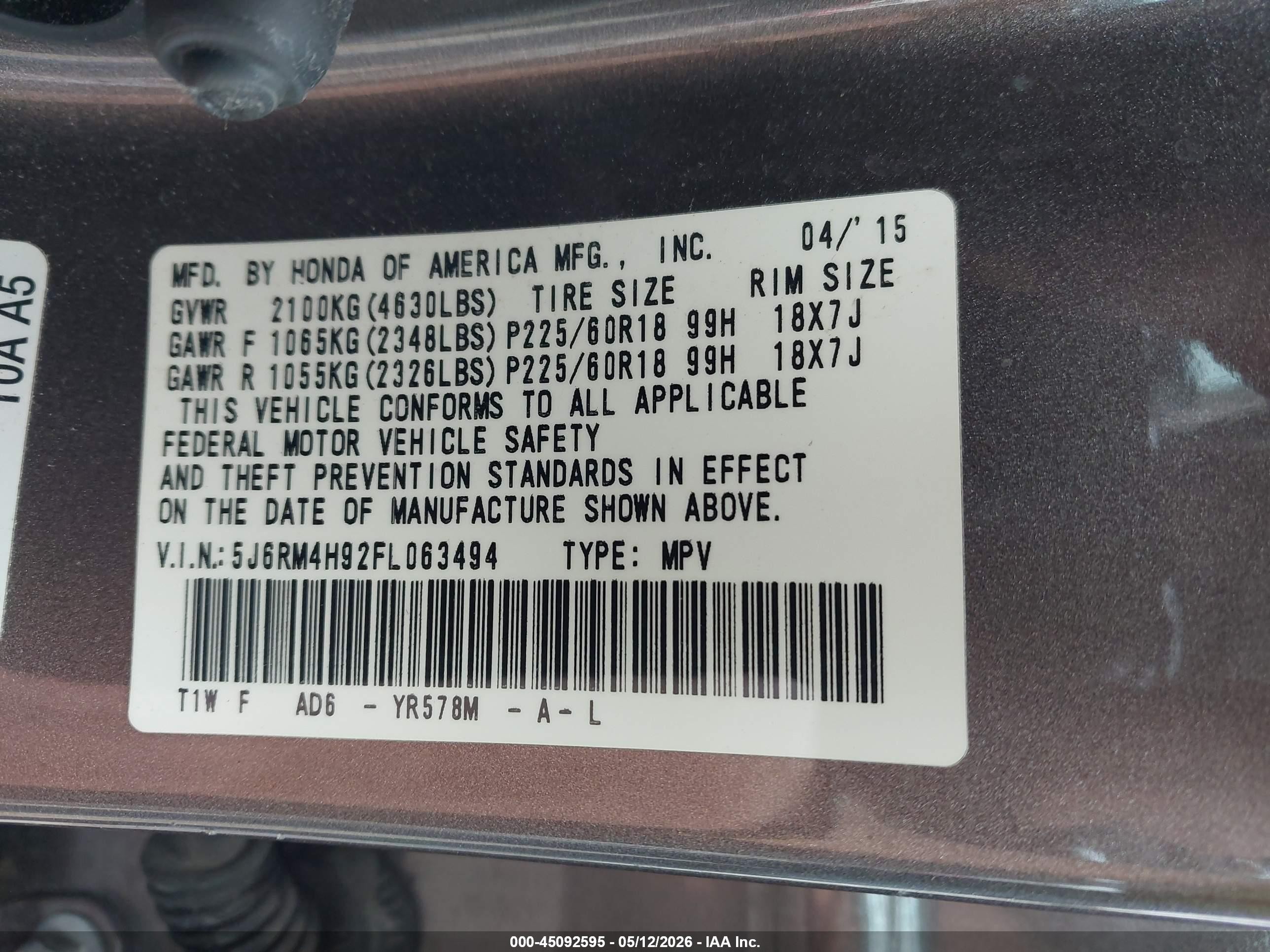 2015 Honda Cr-v Touring Brown vin: 5J6RM4H92FL063494