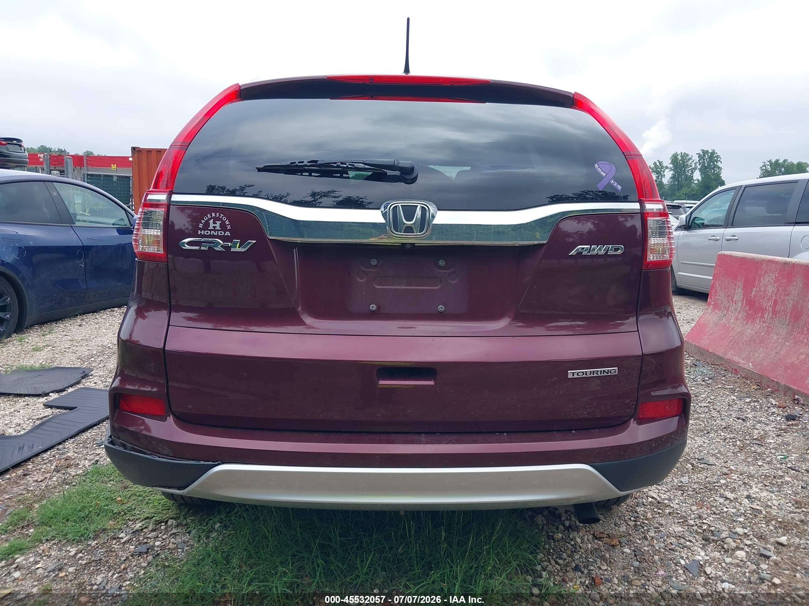 2015 Honda Cr-v Touring Maroon vin: 5J6RM4H92FL068369