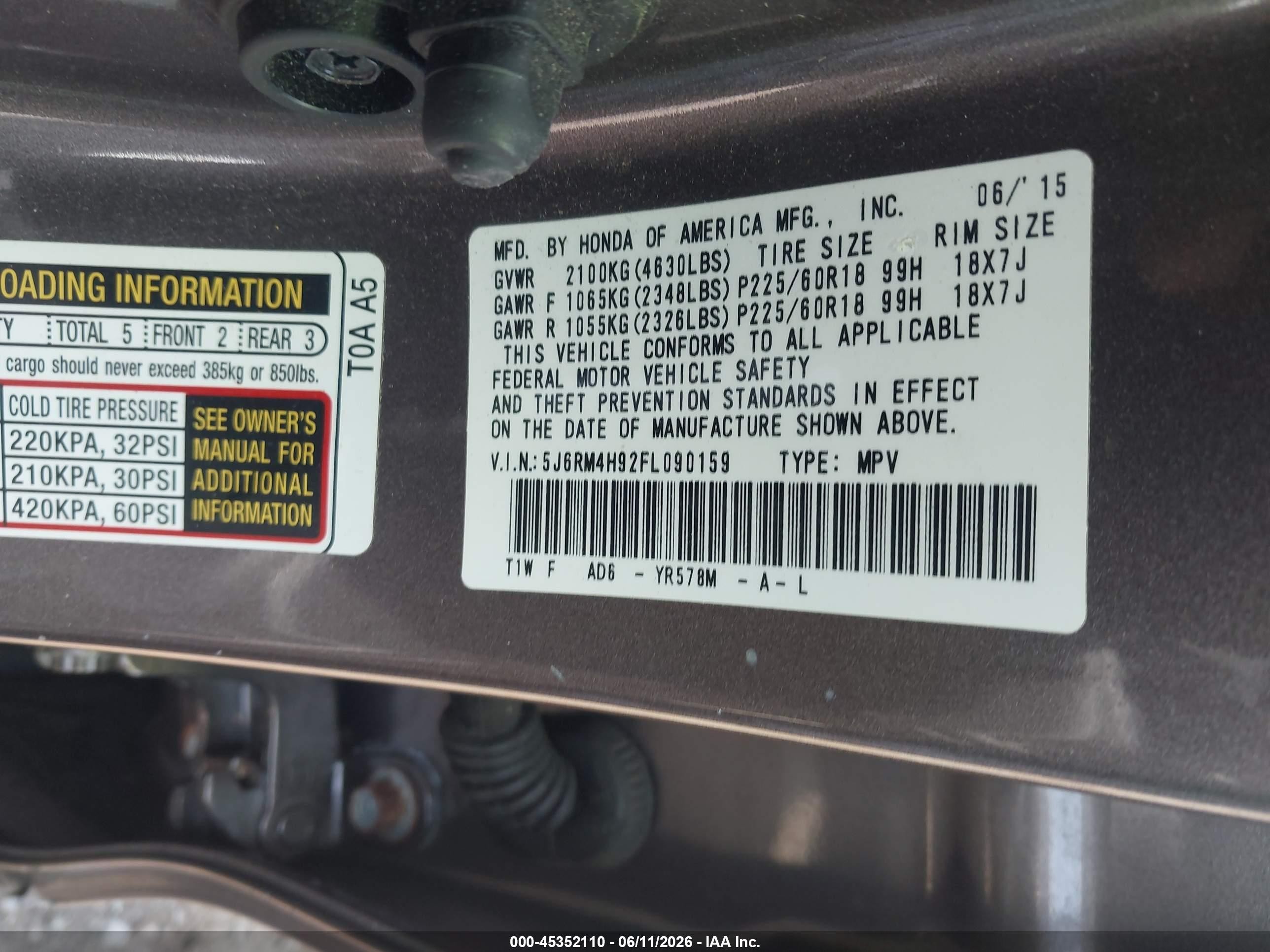 2015 Honda Cr-v Touring Коричневый vin: 5J6RM4H92FL090159