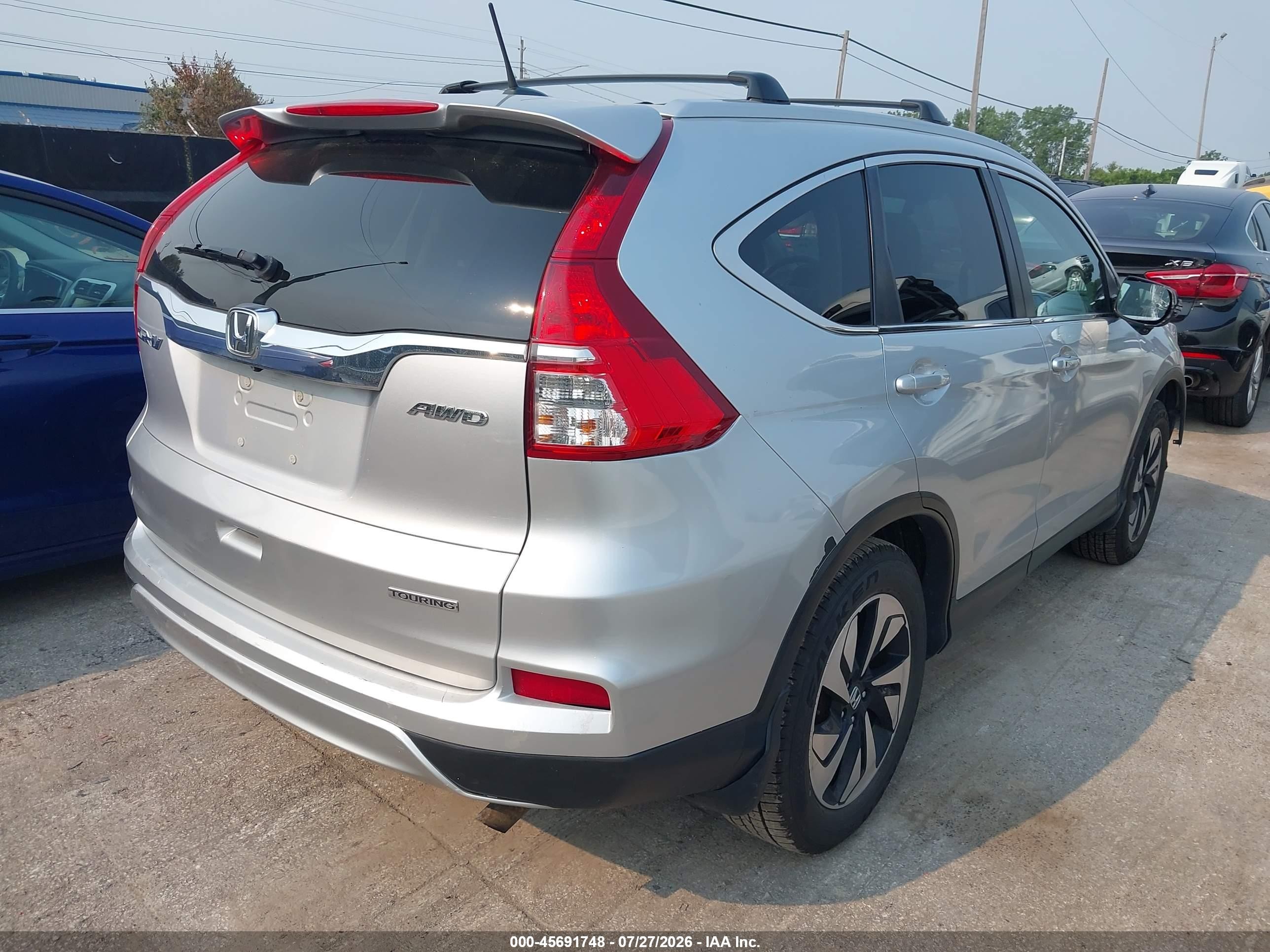 2015 Honda Cr-v Touring Серебряный vin: 5J6RM4H96FL073638
