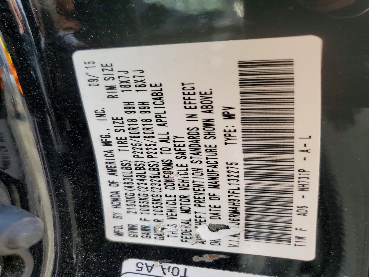 2015 Honda Cr-v Touring Black vin: 5J6RM4H97FL132275