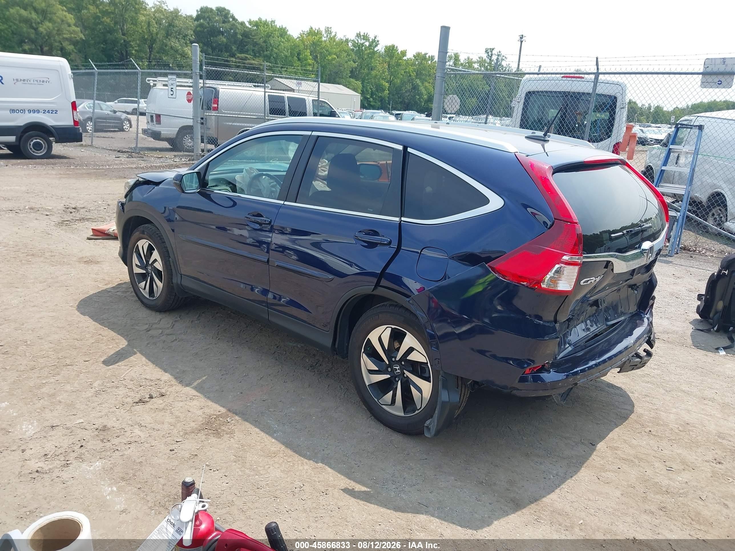 2015 Honda Cr-v Touring Blue vin: 5J6RM4H98FL026031