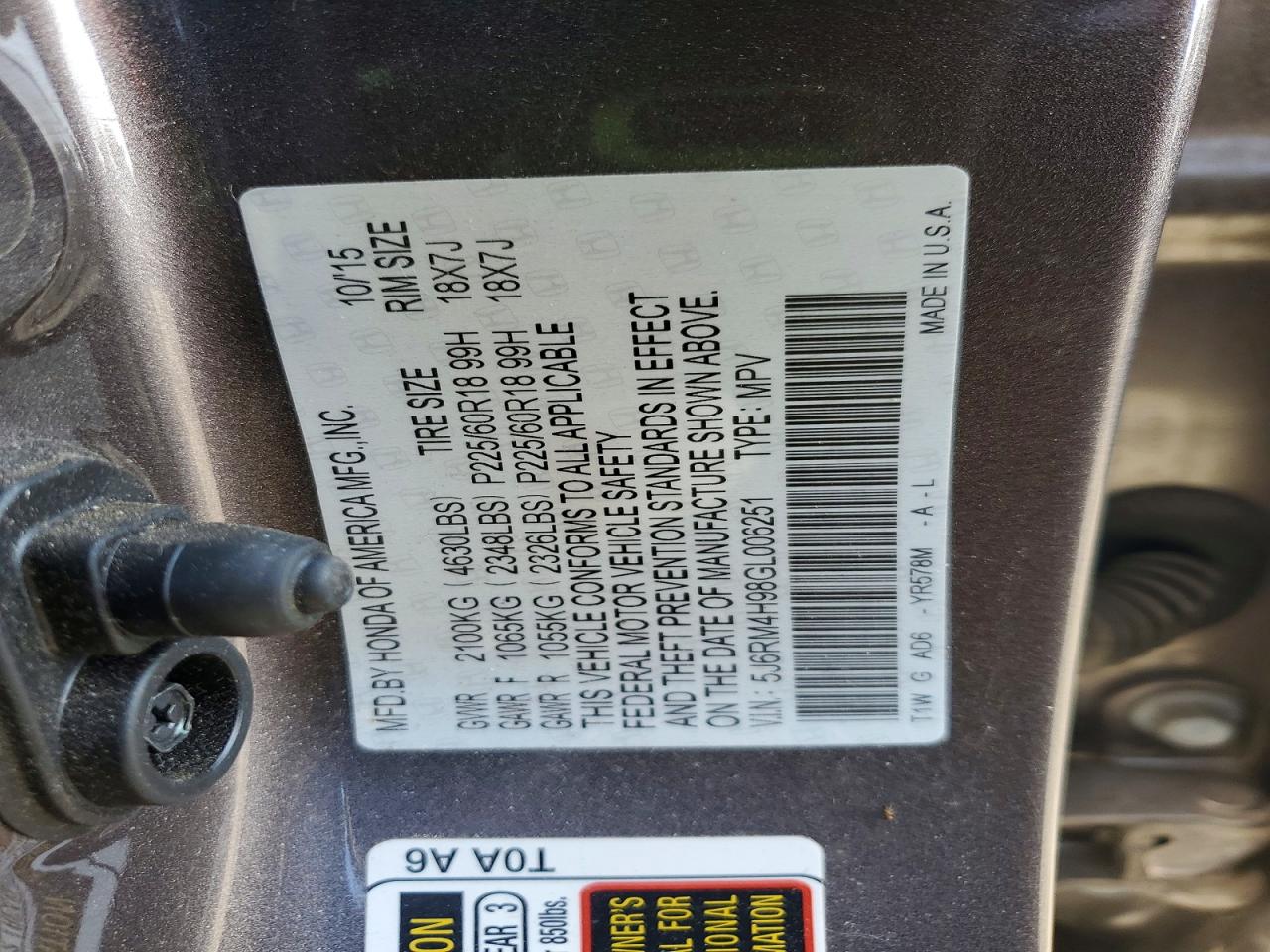 2016 Honda Cr-v Touring Gray vin: 5J6RM4H98GL006251