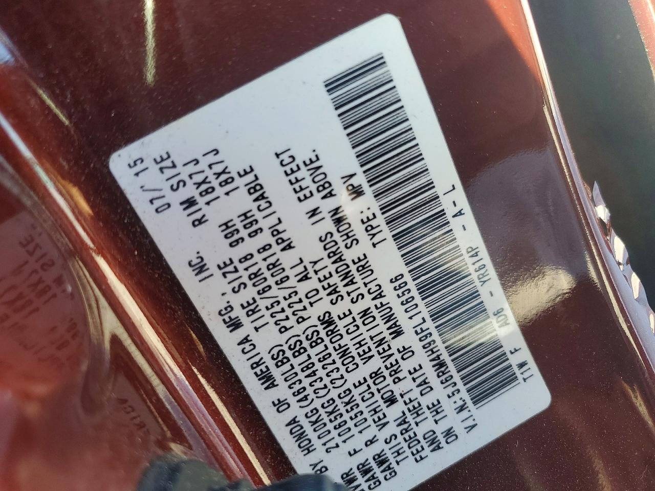 2015 Honda Cr-v Touring Maroon vin: 5J6RM4H99FL106566