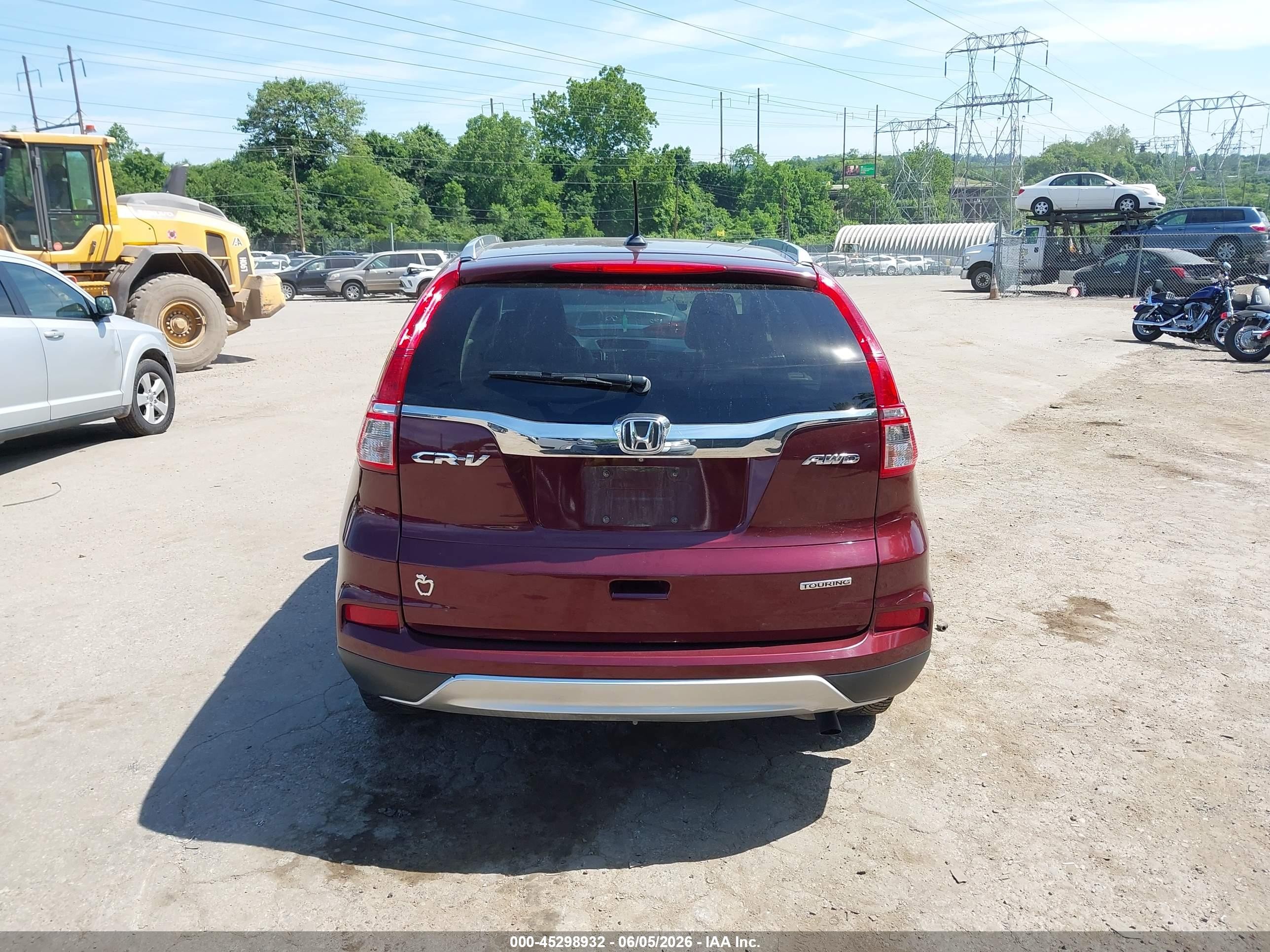 2015 Honda Cr-v Touring Maroon vin: 5J6RM4H9XFL025995