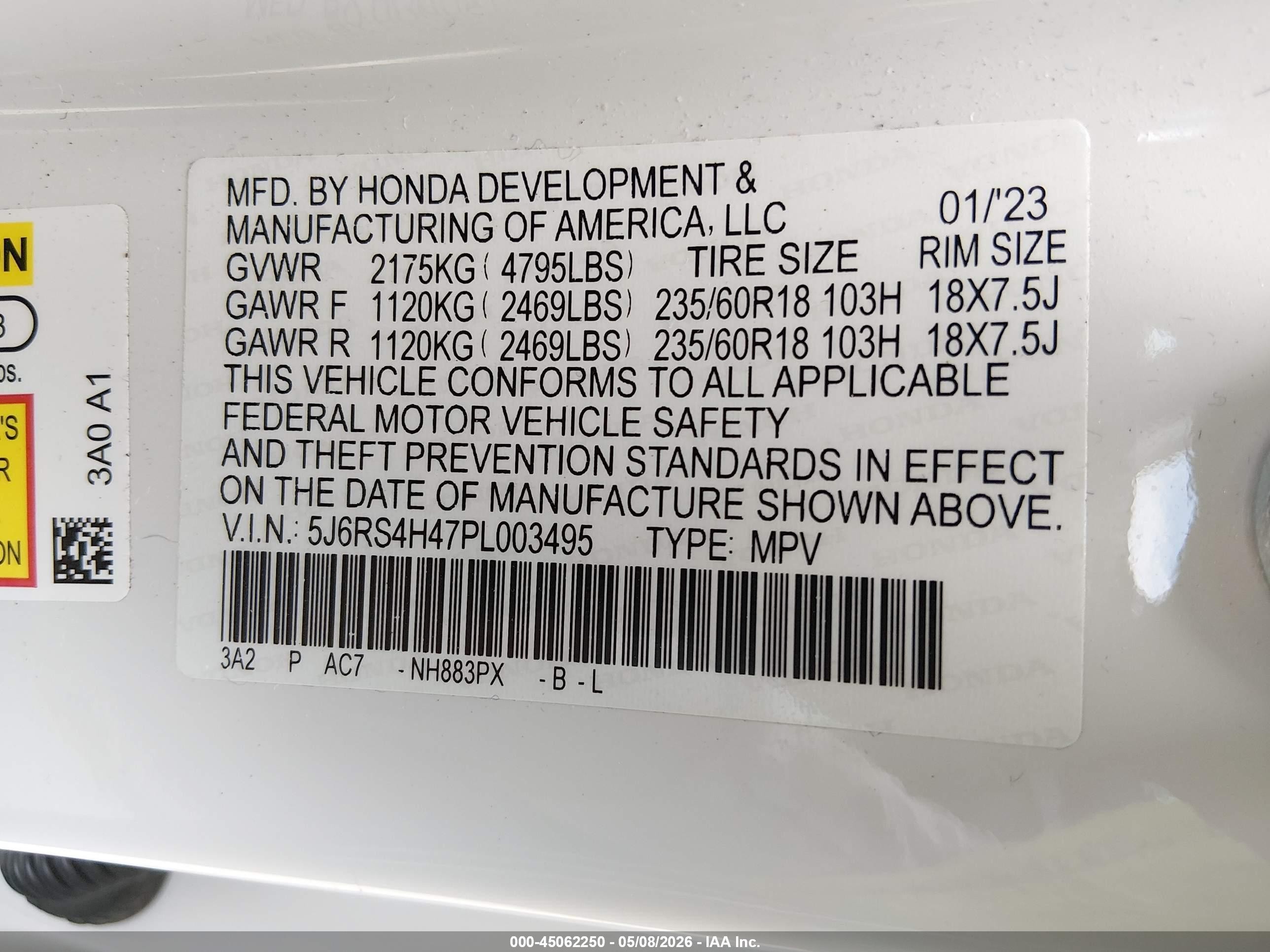 2023 Honda Cr-v Ex Awd White vin: 5J6RS4H47PL003495