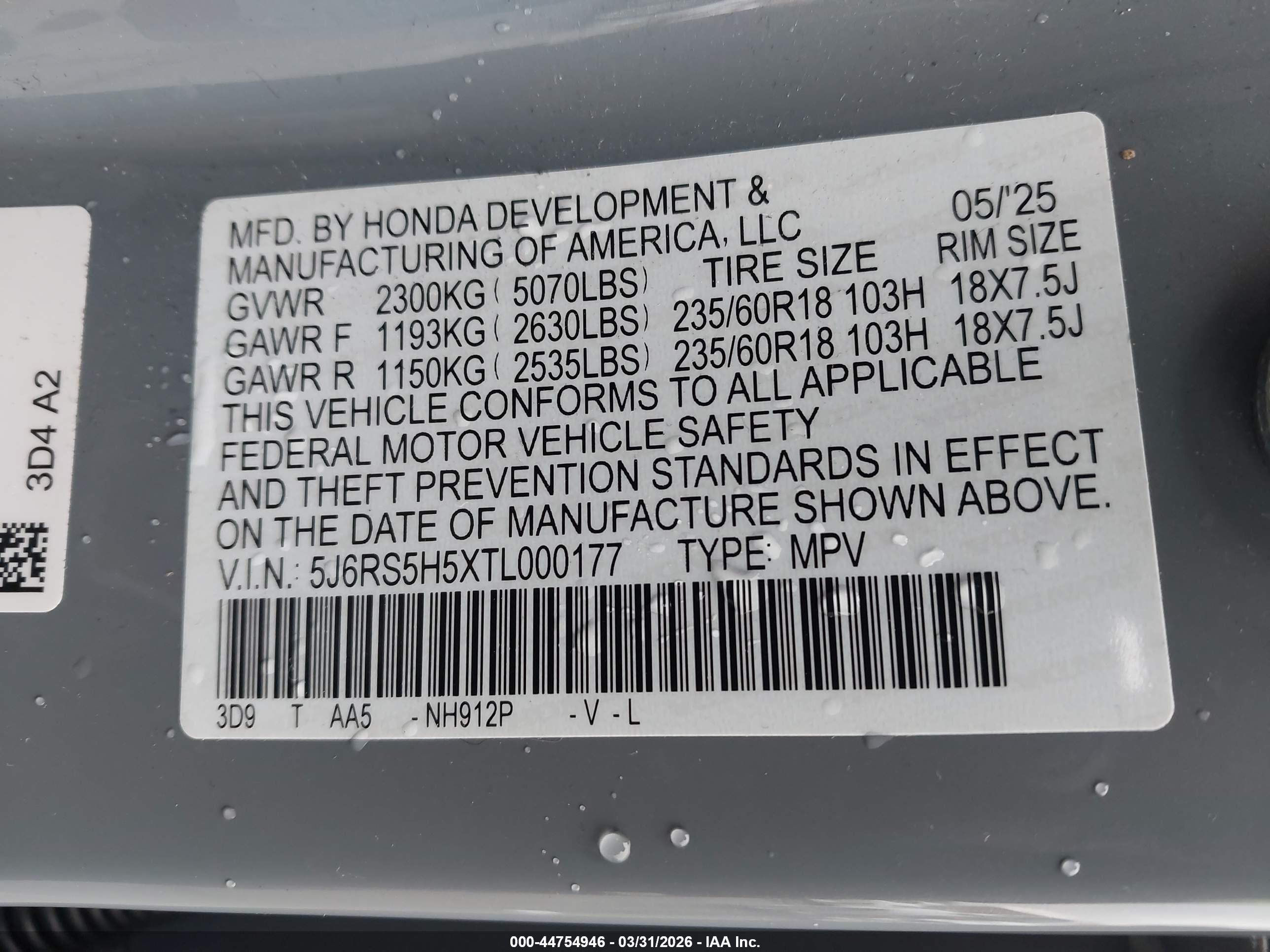 2026 Honda Cr-v Hybrid 2wd Sport Серый vin: 5J6RS5H5XTL000177