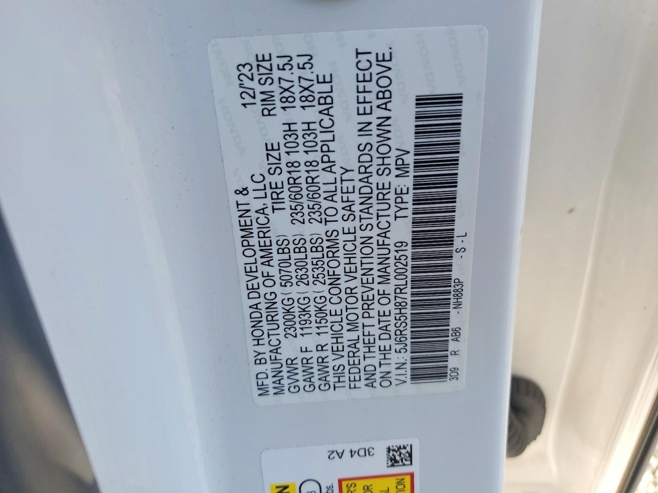 2024 Honda Cr-v Sport-l White vin: 5J6RS5H87RL002519