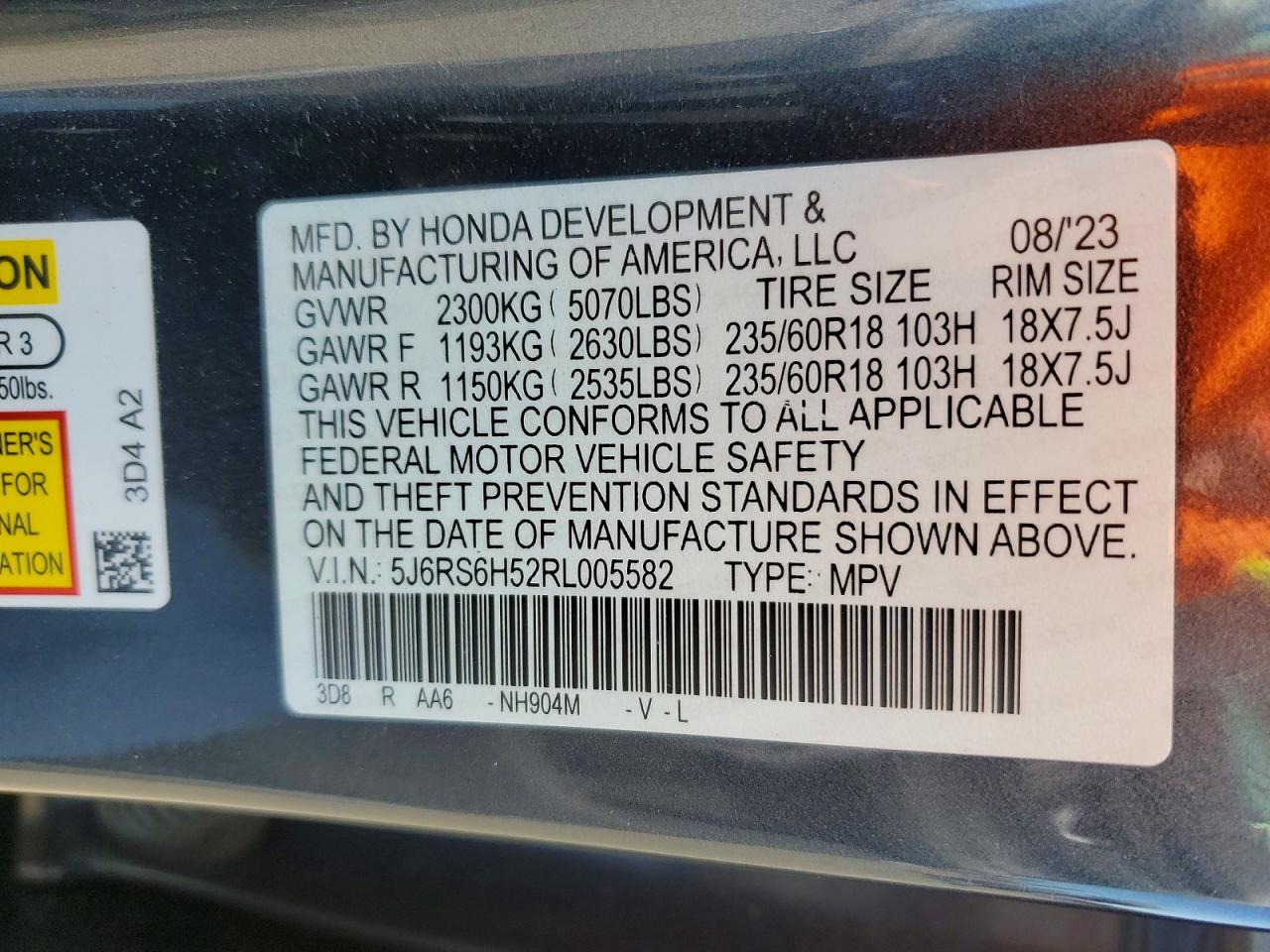 2024 Honda Cr-v Sport Charcoal vin: 5J6RS6H52RL005582