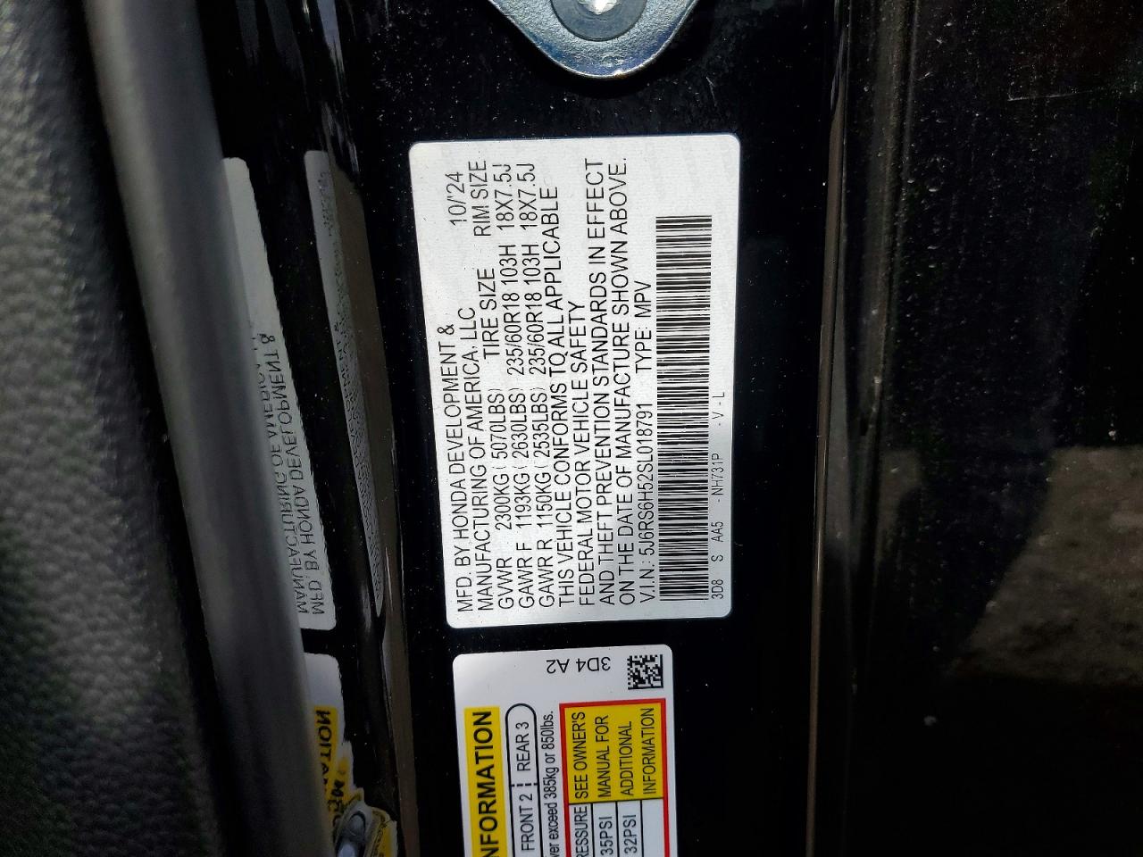 2025 Honda Cr-v Sport Черный vin: 5J6RS6H52SL018791