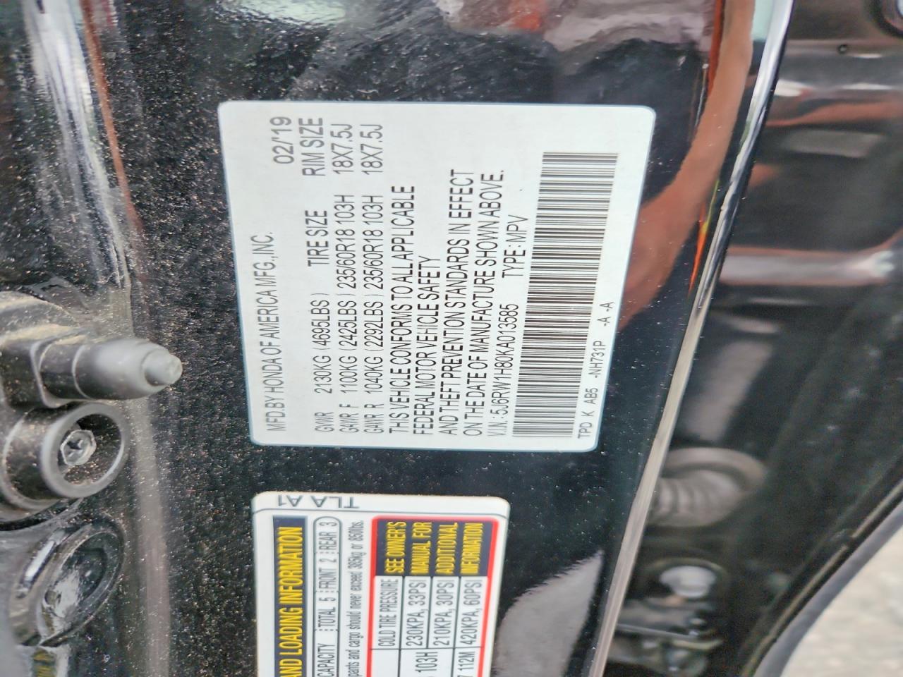 2019 Honda Cr-v Exl Black vin: 5J6RW1H80KA013585