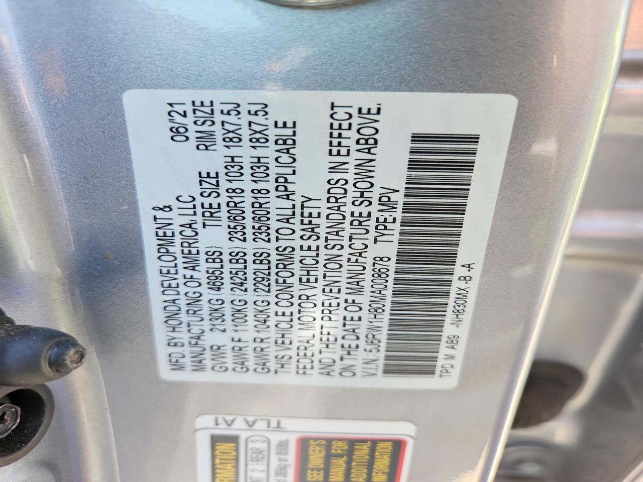 2021 Honda Cr-v Exl Серебряный vin: 5J6RW1H80MA008678