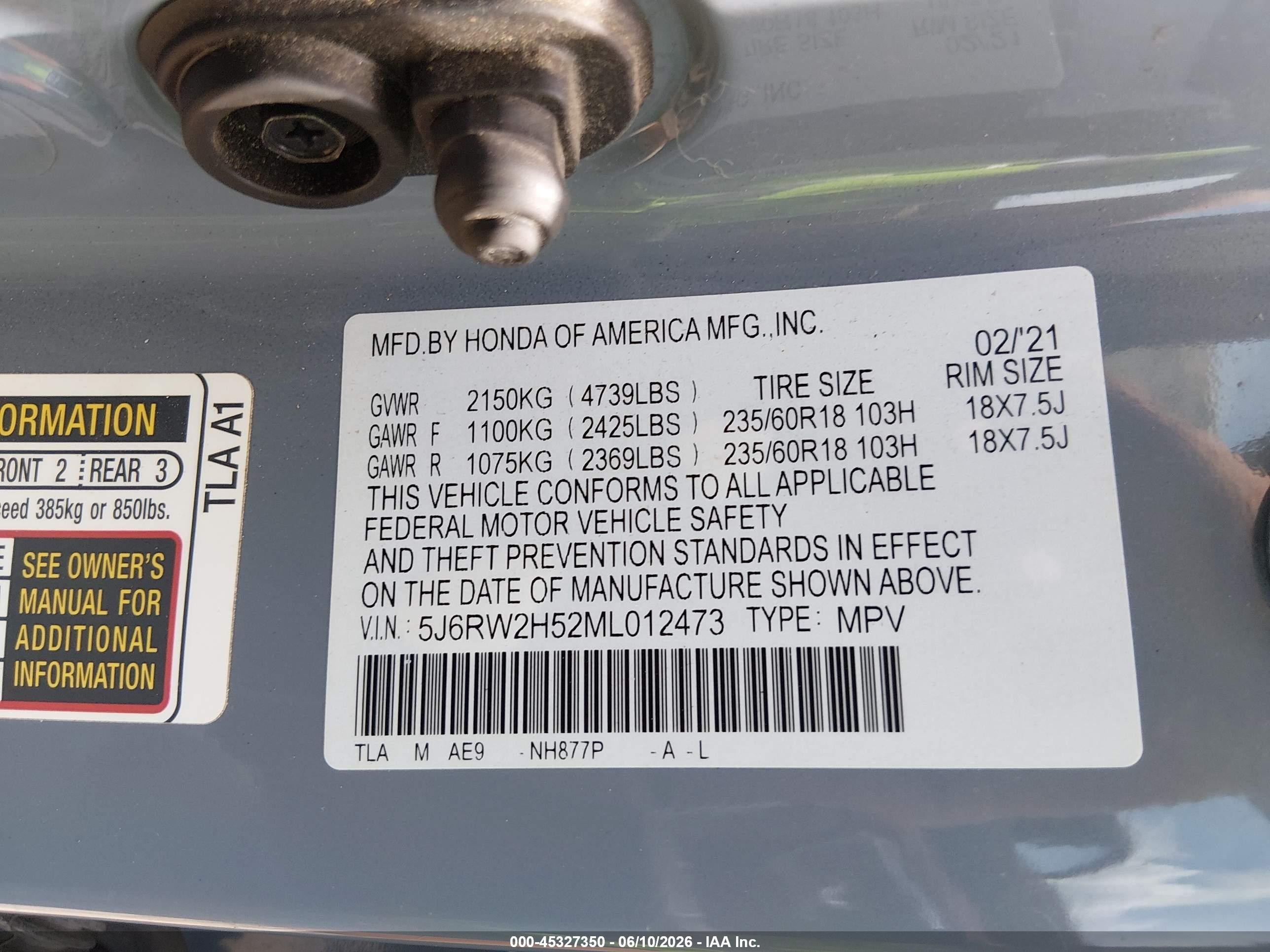 2021 Honda Cr-v Awd Ex Light Blue vin: 5J6RW2H52ML012473