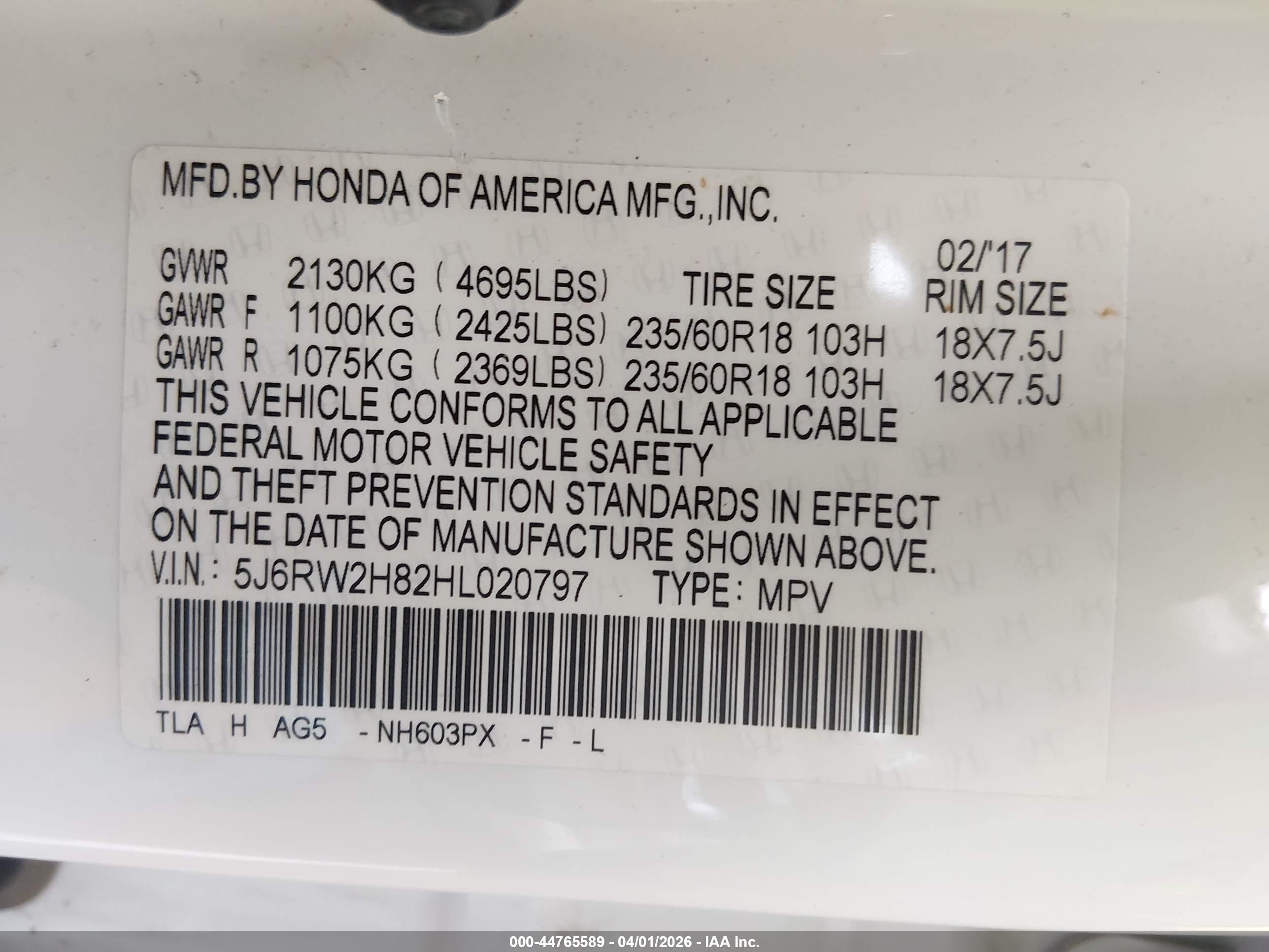 2017 Honda Cr-v Ex-l/ex-l Navi White vin: 5J6RW2H82HL020797