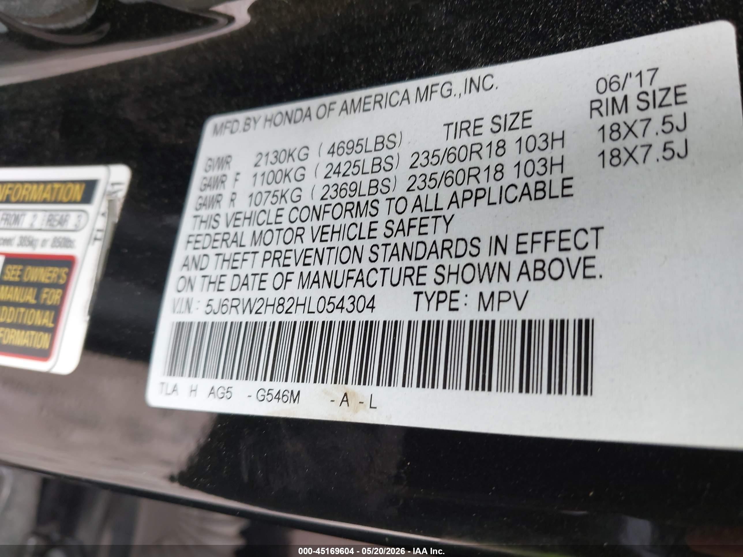 2017 Honda Cr-v Ex-l/ex-l Navi Black vin: 5J6RW2H82HL054304