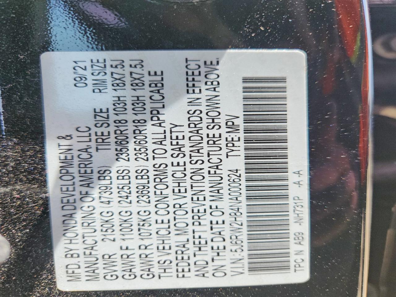 2022 Honda Cr-v Exl Black vin: 5J6RW2H84NA000624