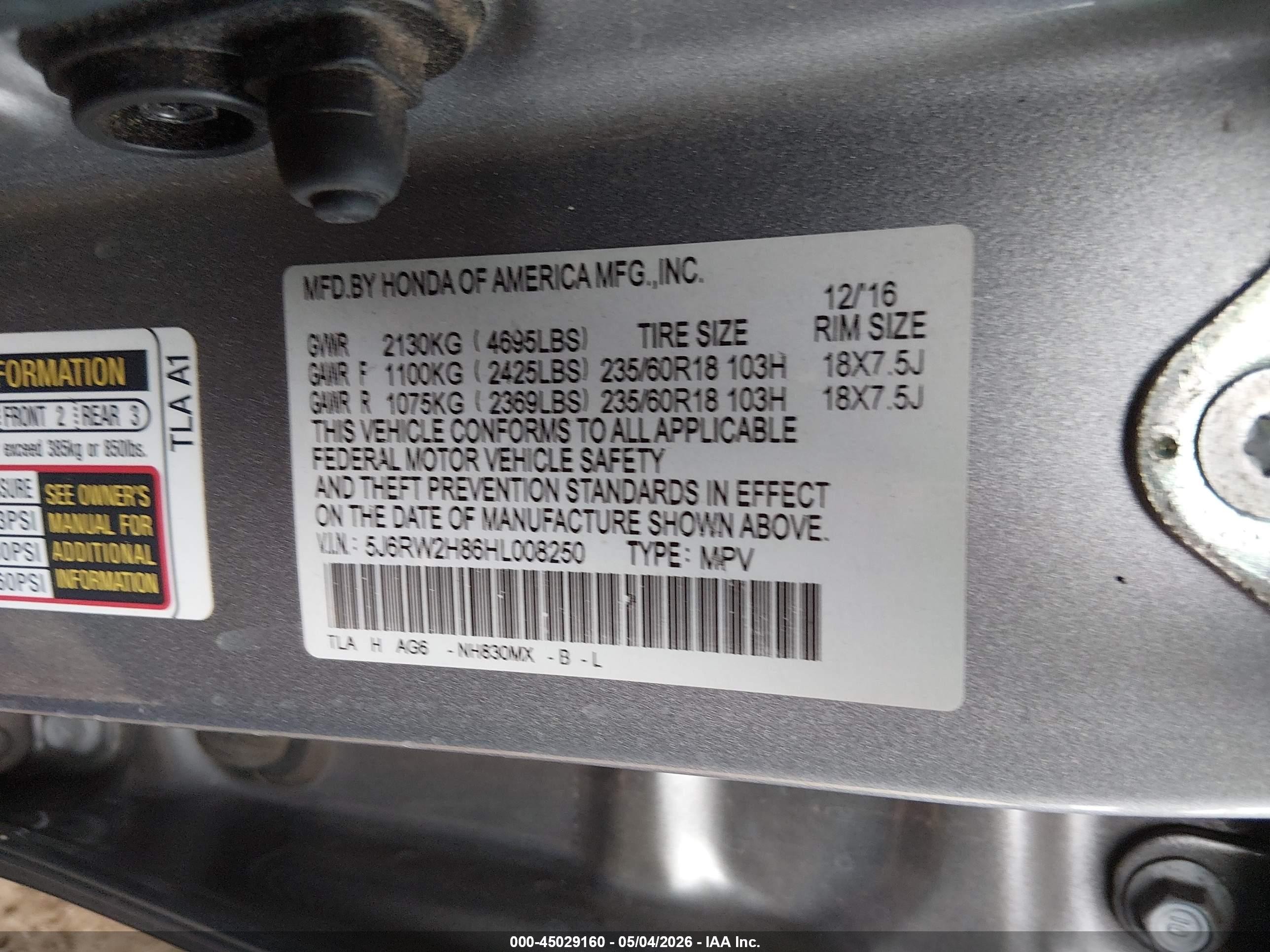 2017 Honda Cr-v Ex-l/ex-l Navi Серебряный vin: 5J6RW2H86HL008250