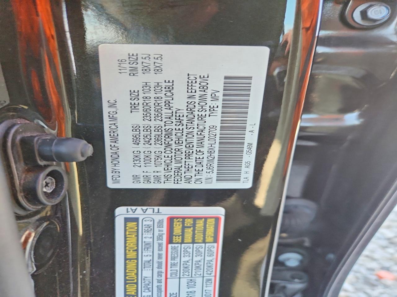 2017 Honda Cr-v Exl Black vin: 5J6RW2H8XHL002709