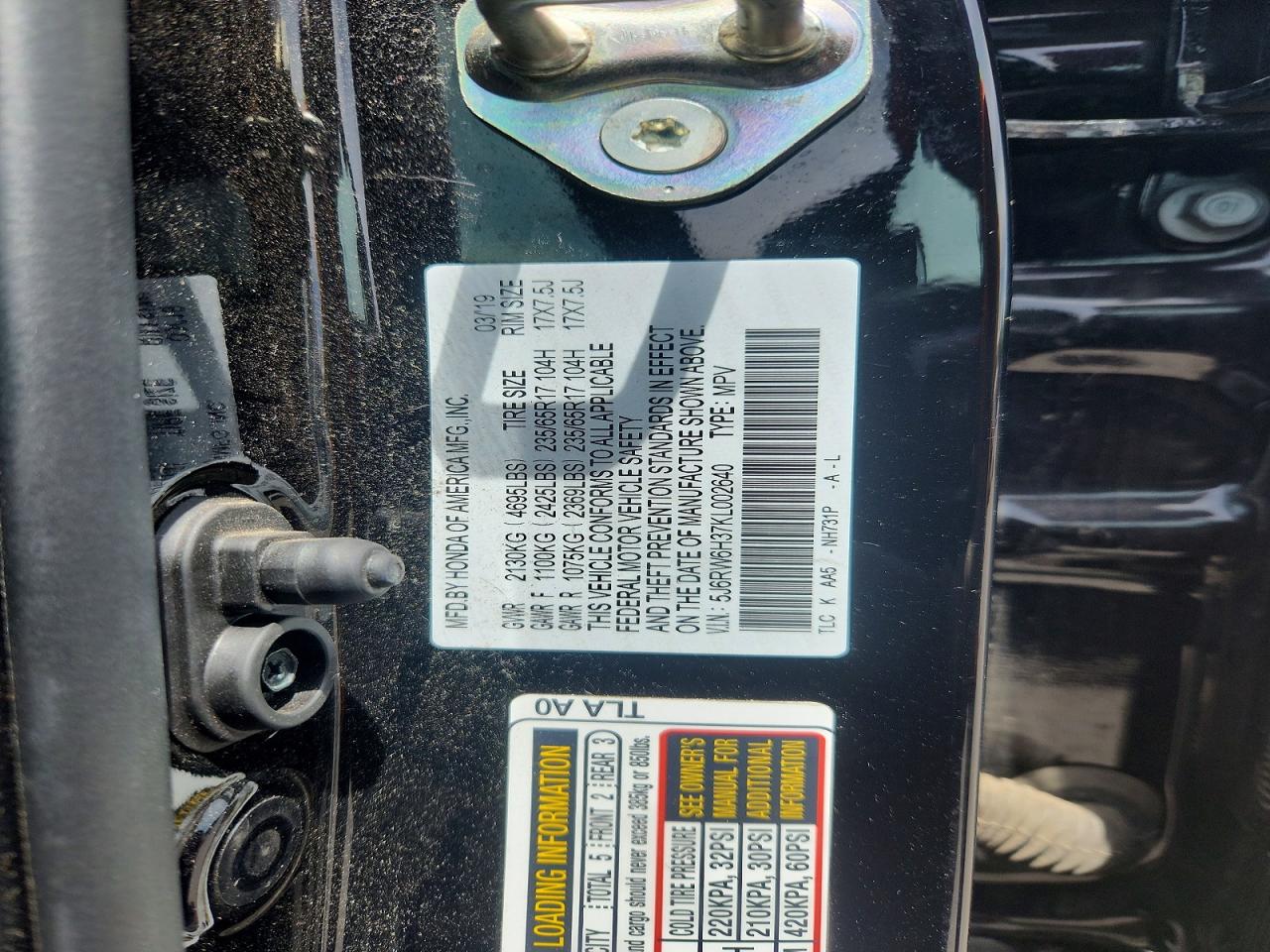 2019 Honda Cr-v Lx Черный vin: 5J6RW6H37KL002640