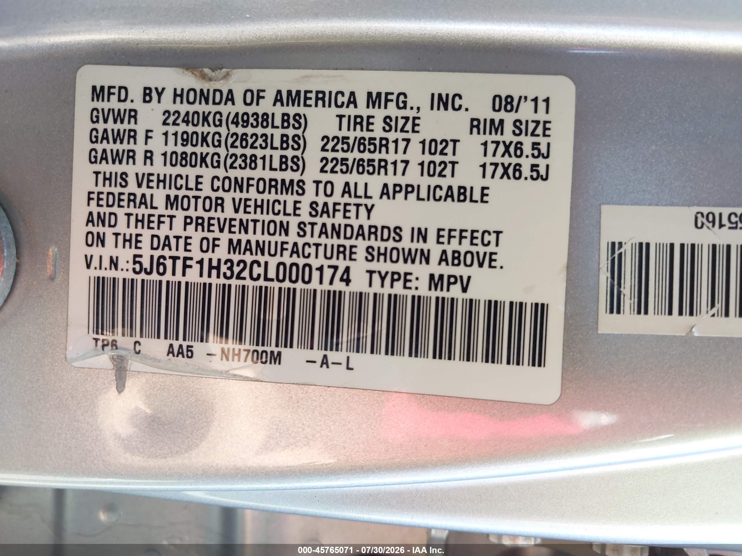 2012 Honda Crosstour Ex Silver vin: 5J6TF1H32CL000174
