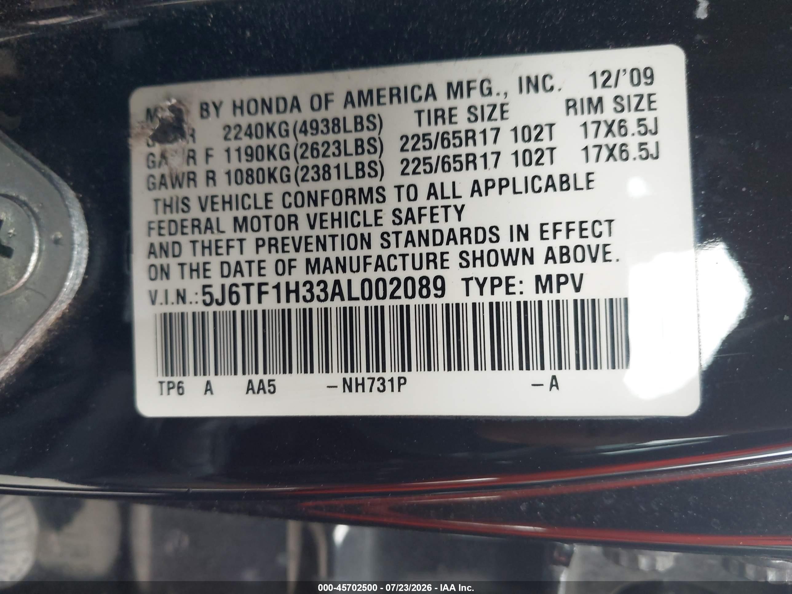 2010 Honda Accord Crosstour Ex Black vin: 5J6TF1H33AL002089