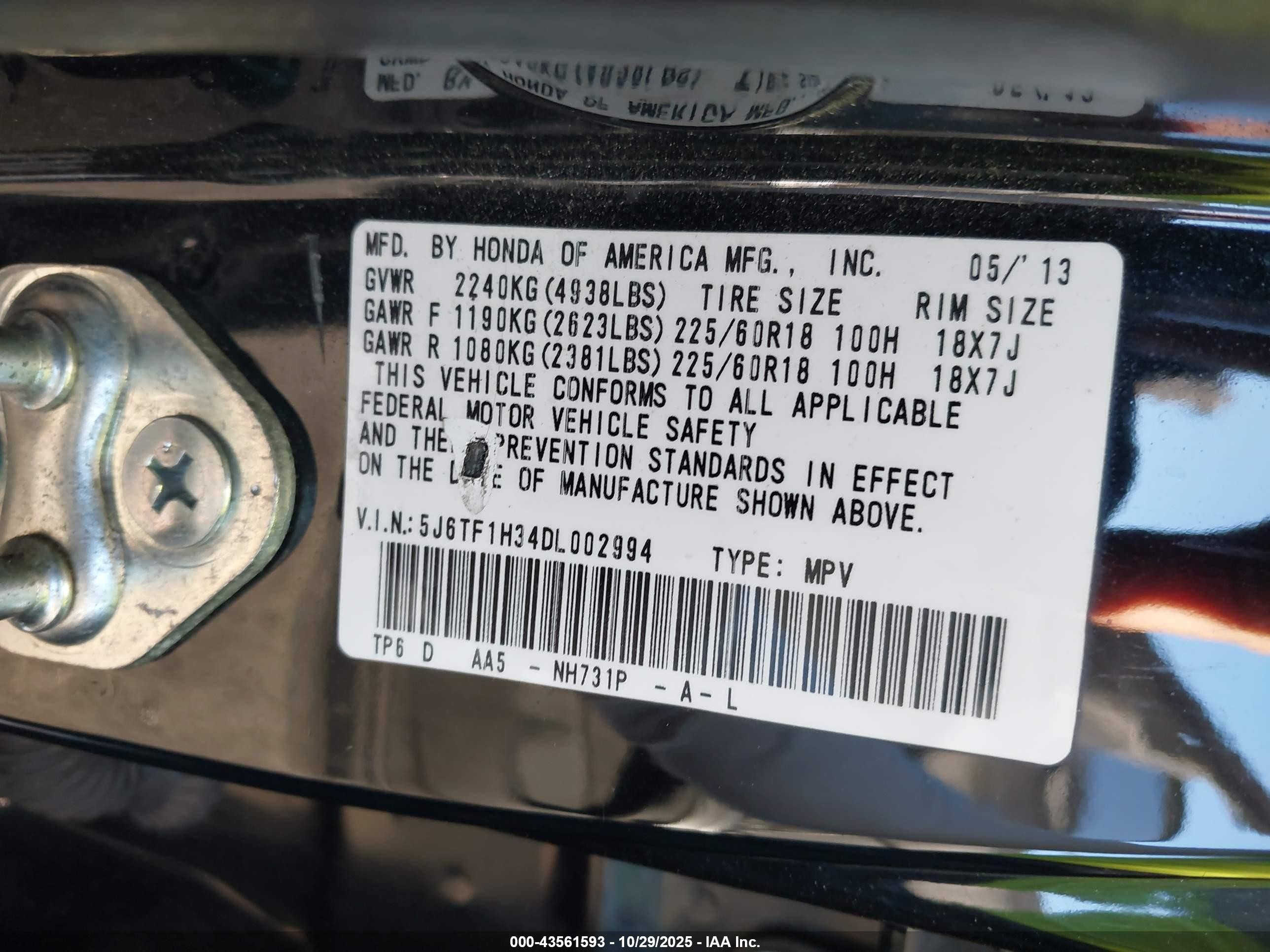 2013 Honda Crosstour Ex V6 Black vin: 5J6TF1H34DL002994