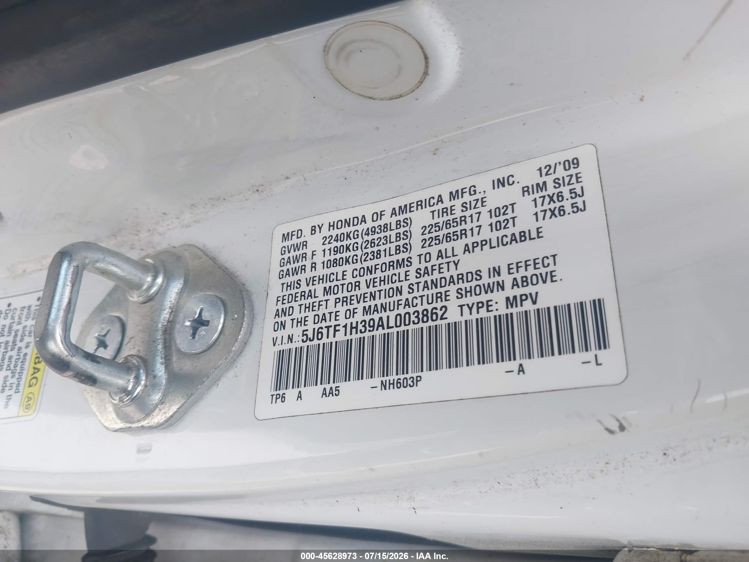2010 Honda Accord Crosstour Ex White vin: 5J6TF1H39AL003862