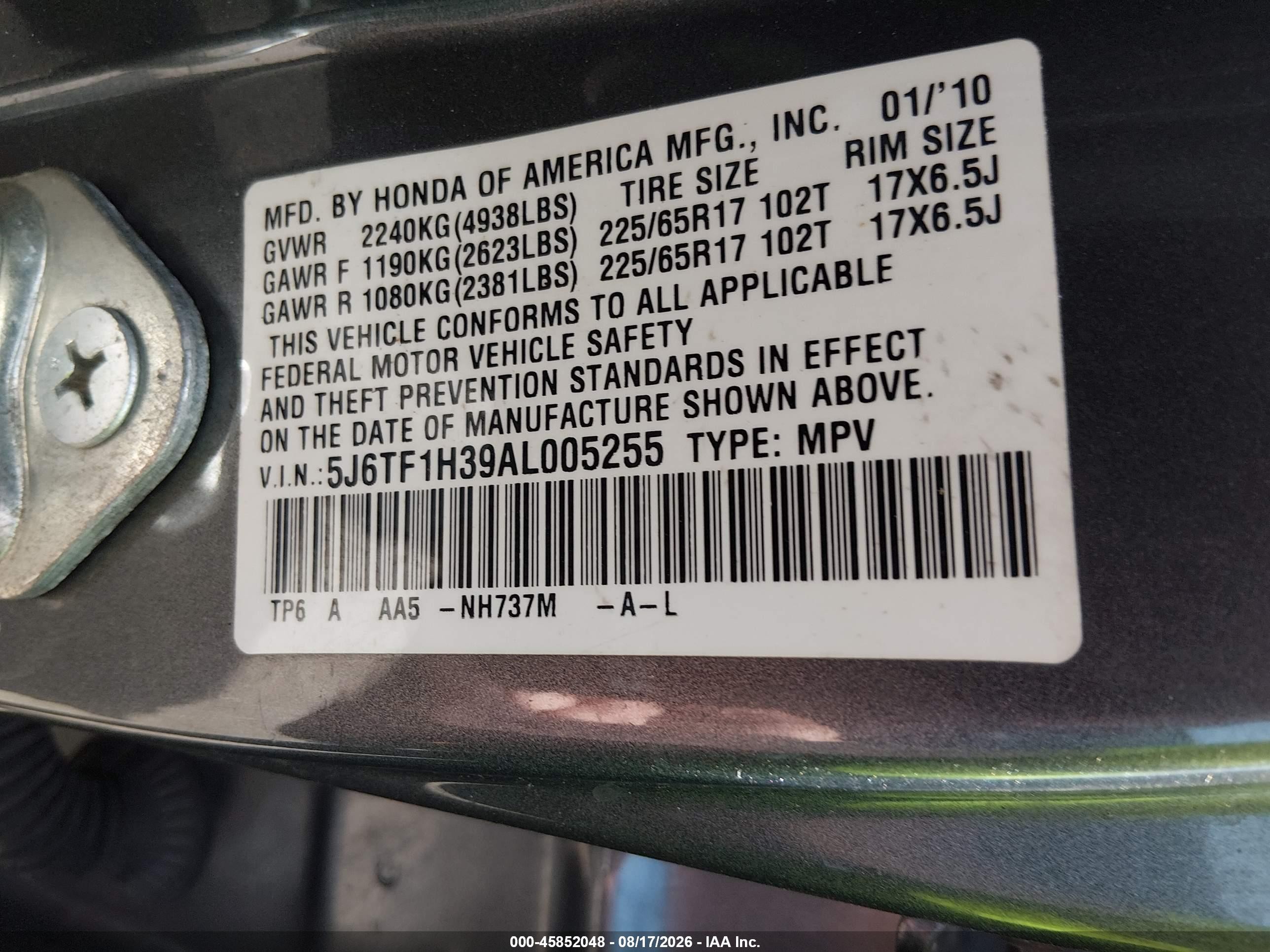 2010 Honda Accord Crosstour Ex Gray vin: 5J6TF1H39AL005255