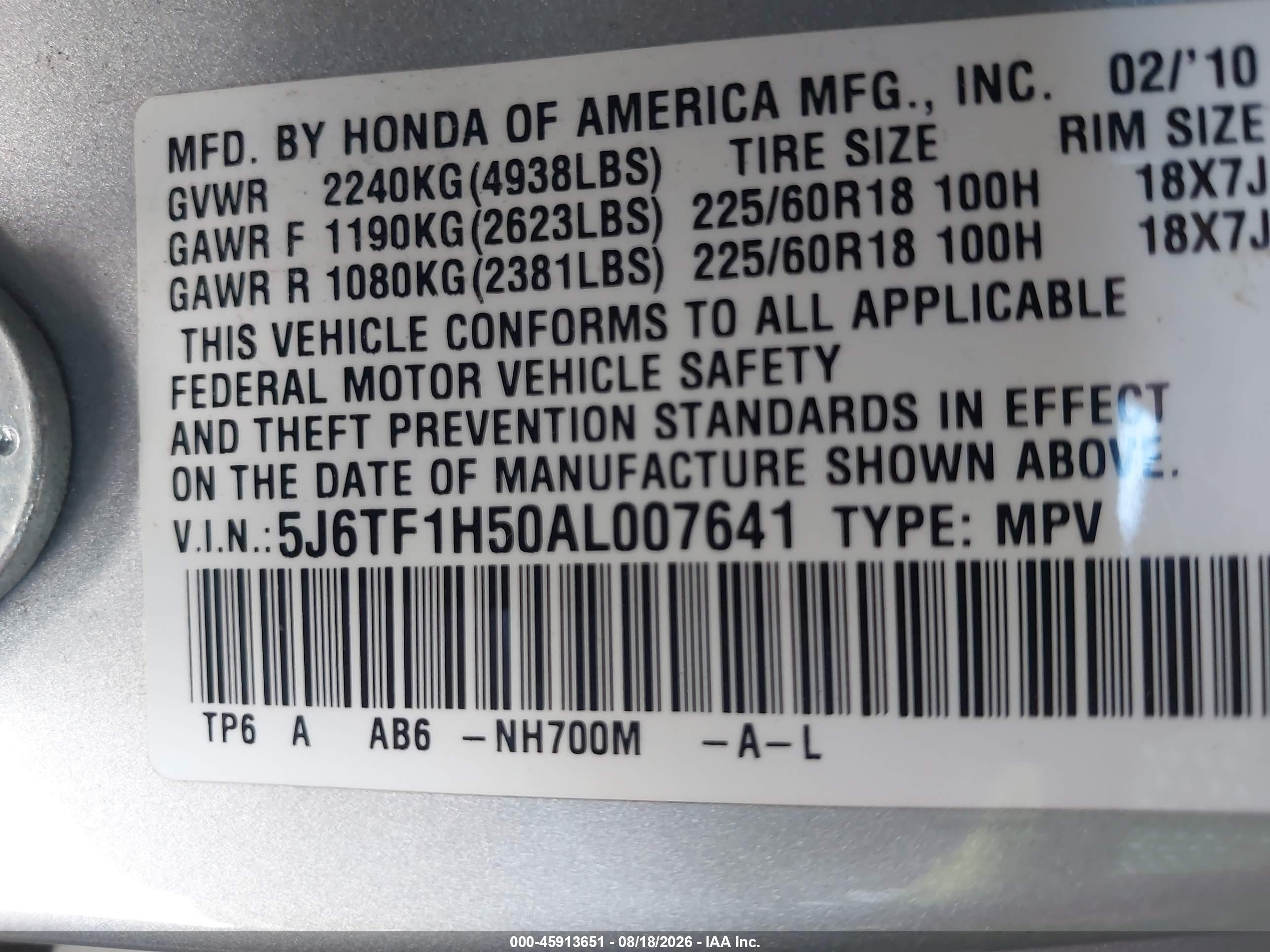 2010 Honda Accord Crosstour Ex-l Silver vin: 5J6TF1H50AL007641