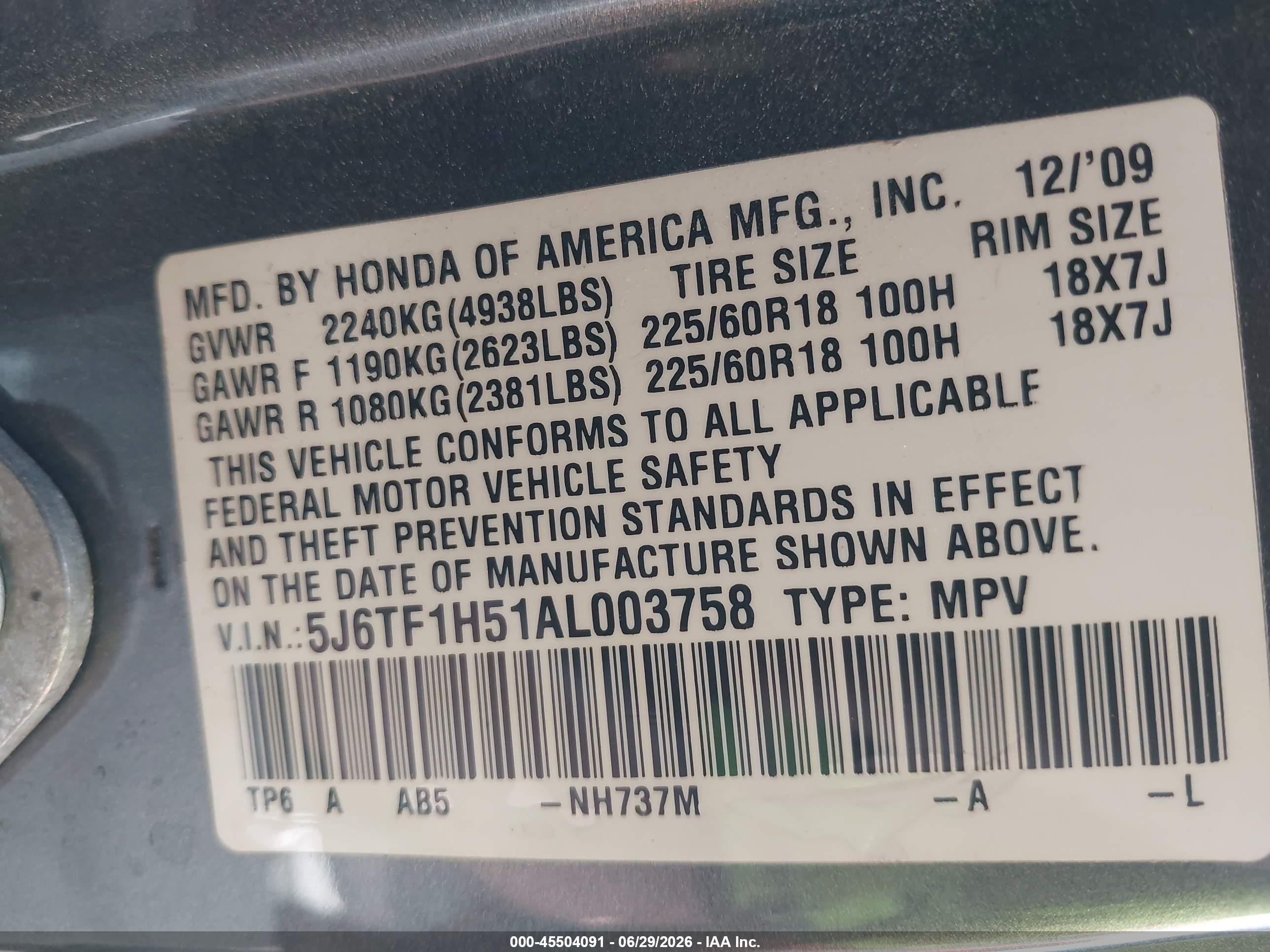 2010 Honda Accord Crosstour Ex-l Gray vin: 5J6TF1H51AL003758