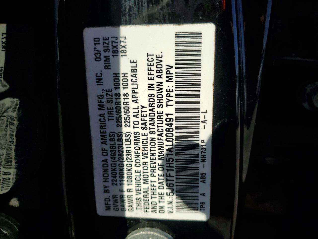 2010 Honda Accord Crosstour Exl Black vin: 5J6TF1H51AL008491
