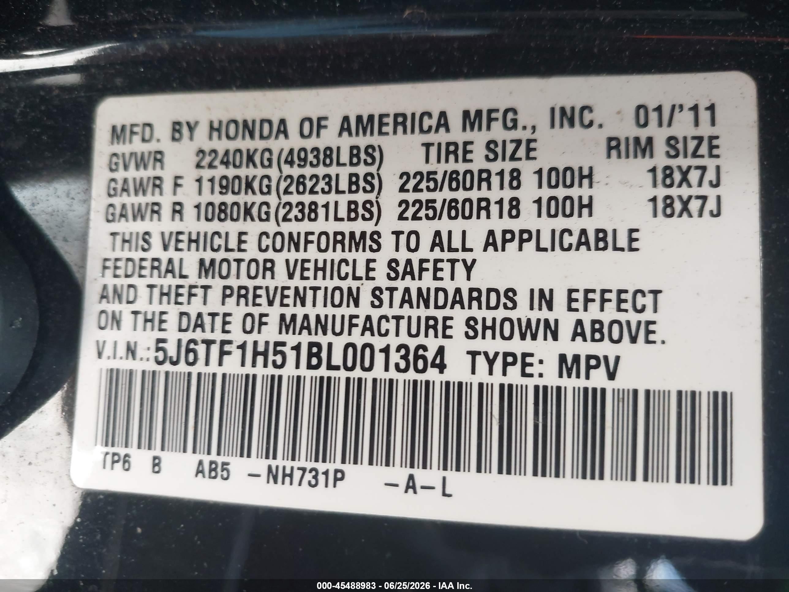 2011 Honda Accord Crosstour Ex-l Black vin: 5J6TF1H51BL001364