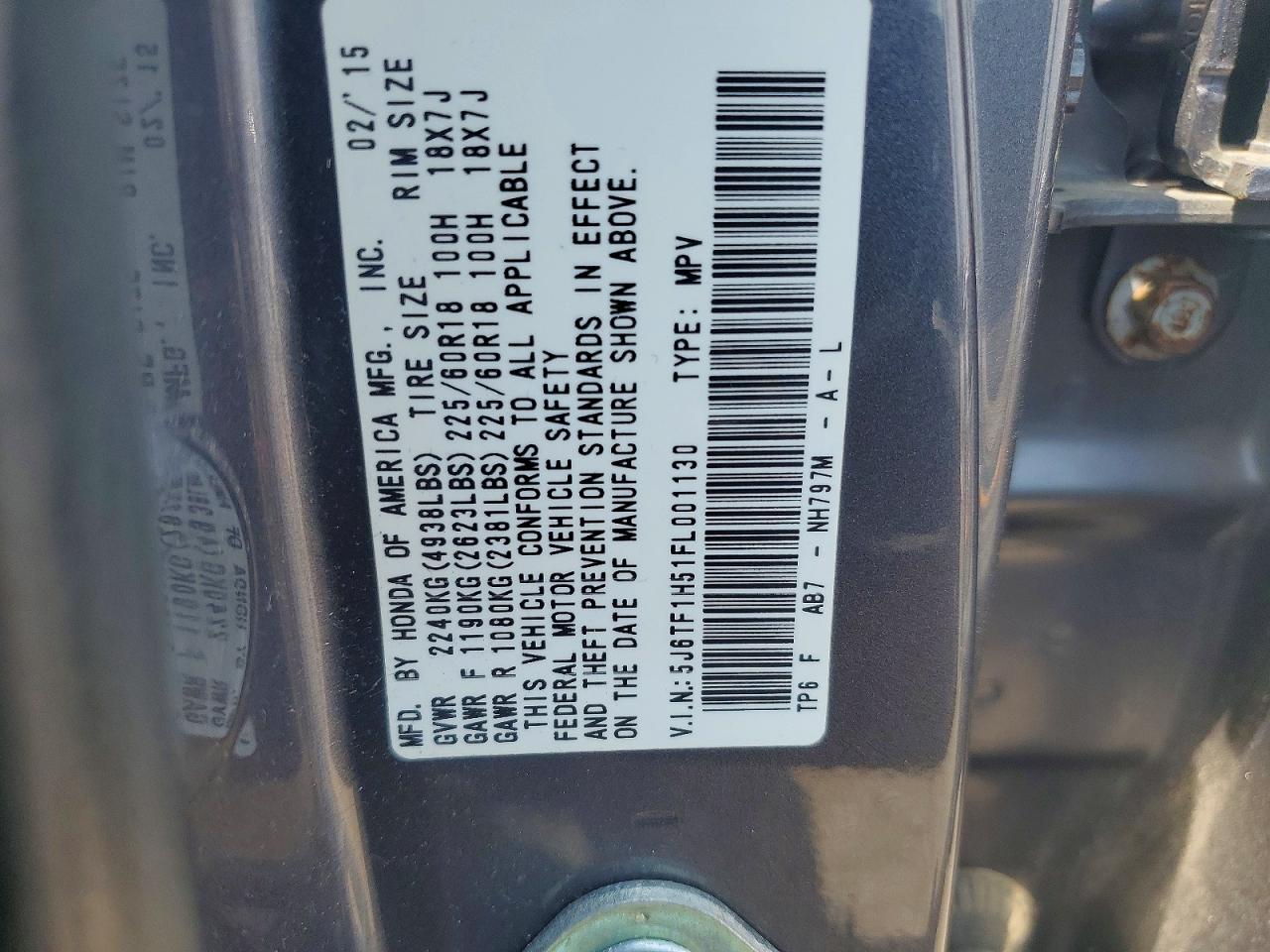 2015 Honda Crosstour Exl Gray vin: 5J6TF1H51FL001130