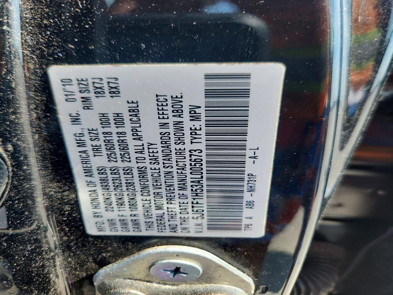 2010 Honda Accord Crosstour Exl Черный vin: 5J6TF1H53AL005673