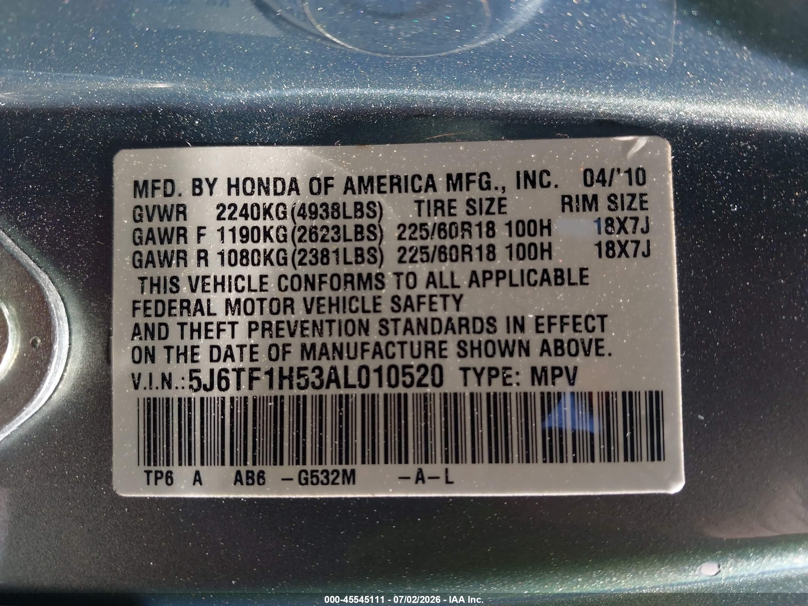 2010 Honda Accord Crosstour Ex-l Blue vin: 5J6TF1H53AL010520