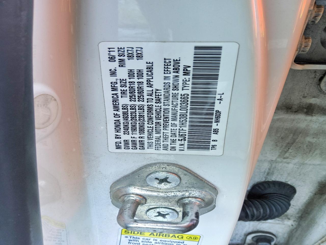 2011 Honda Accord Crosstour Exl White vin: 5J6TF1H53BL003665