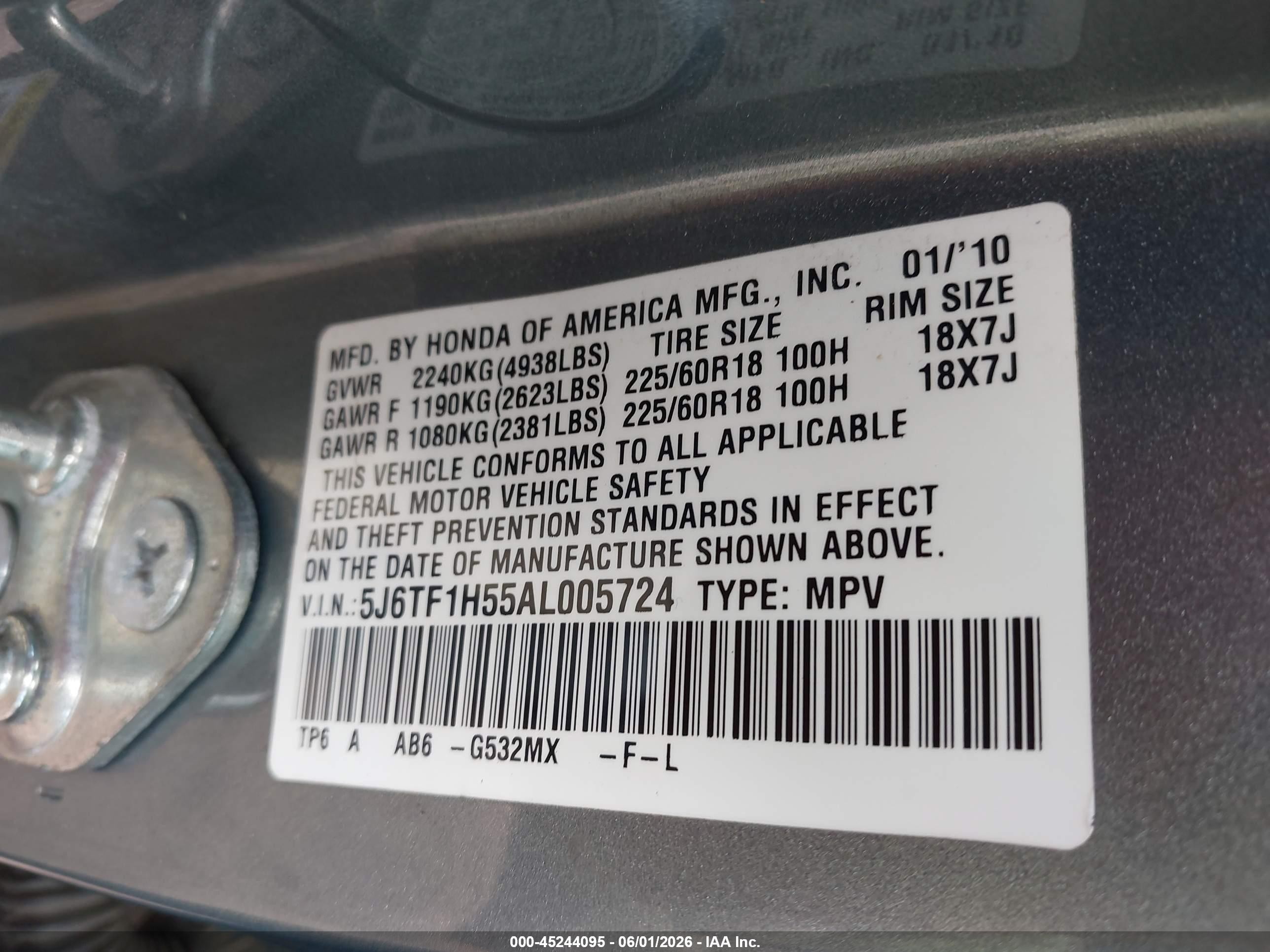 2010 Honda Accord Crosstour Ex-l Gray vin: 5J6TF1H55AL005724