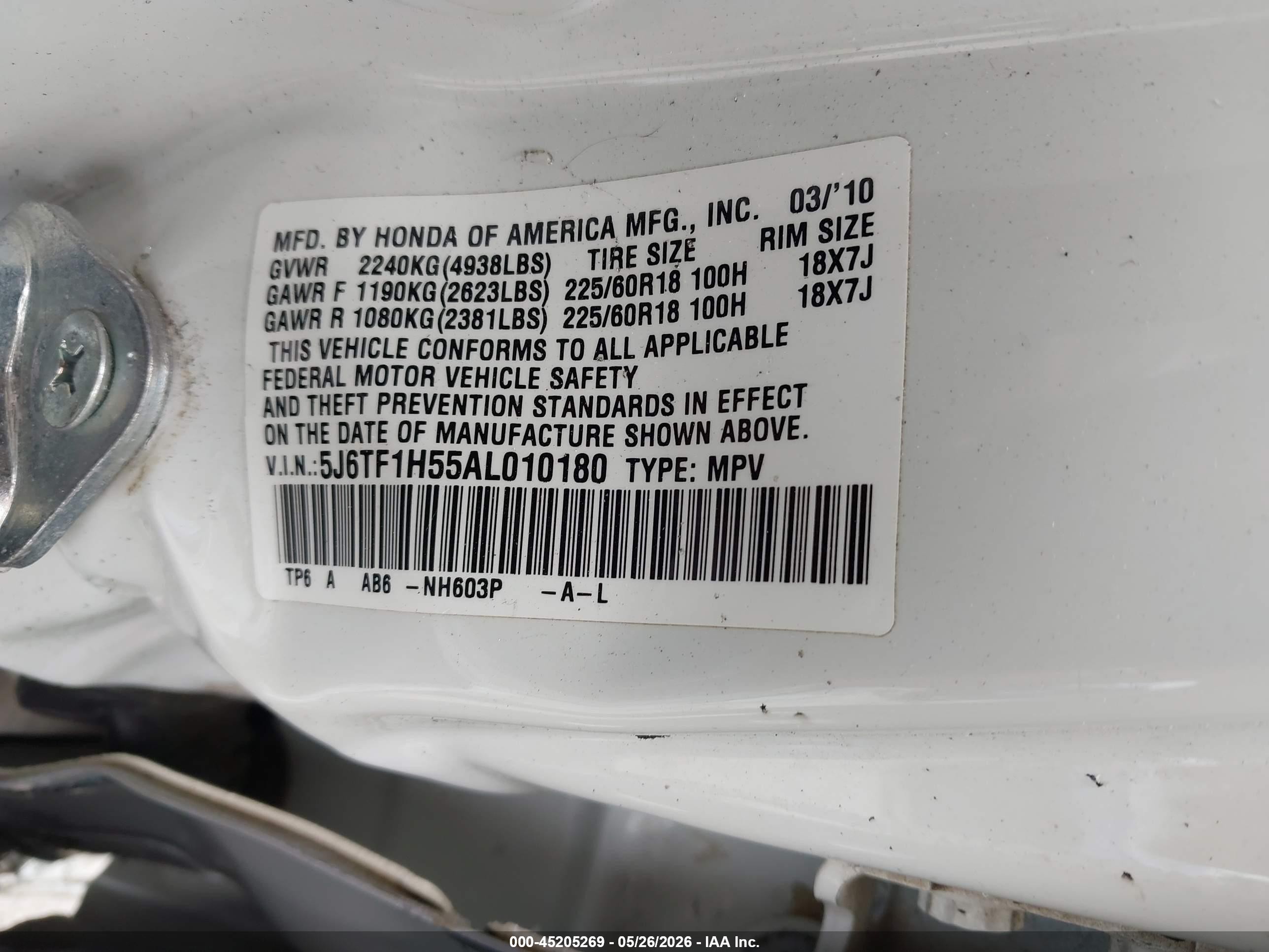 2010 Honda Accord Crosstour Ex-l White vin: 5J6TF1H55AL010180