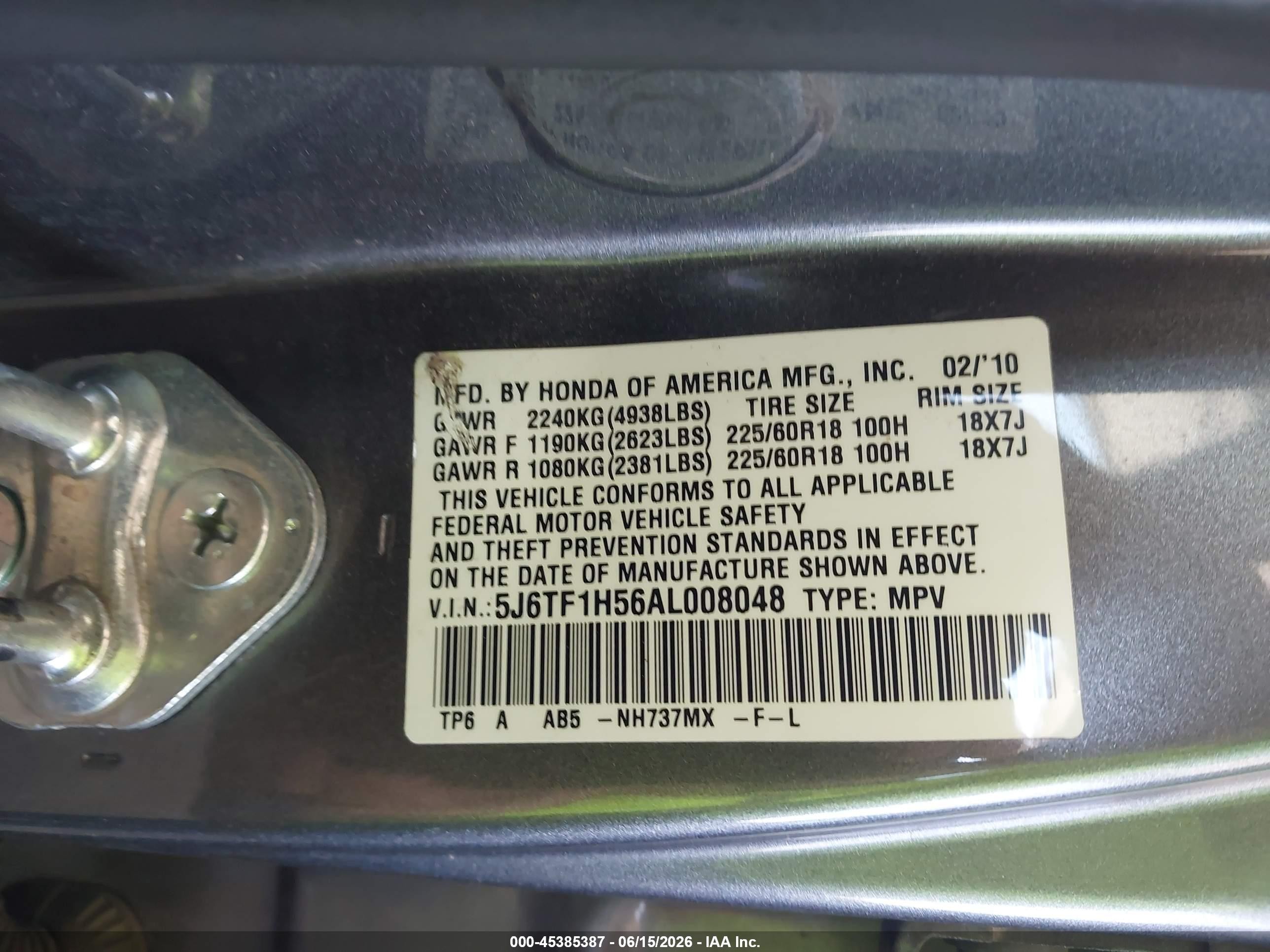 2010 Honda Accord Crosstour Ex-l Gray vin: 5J6TF1H56AL008048