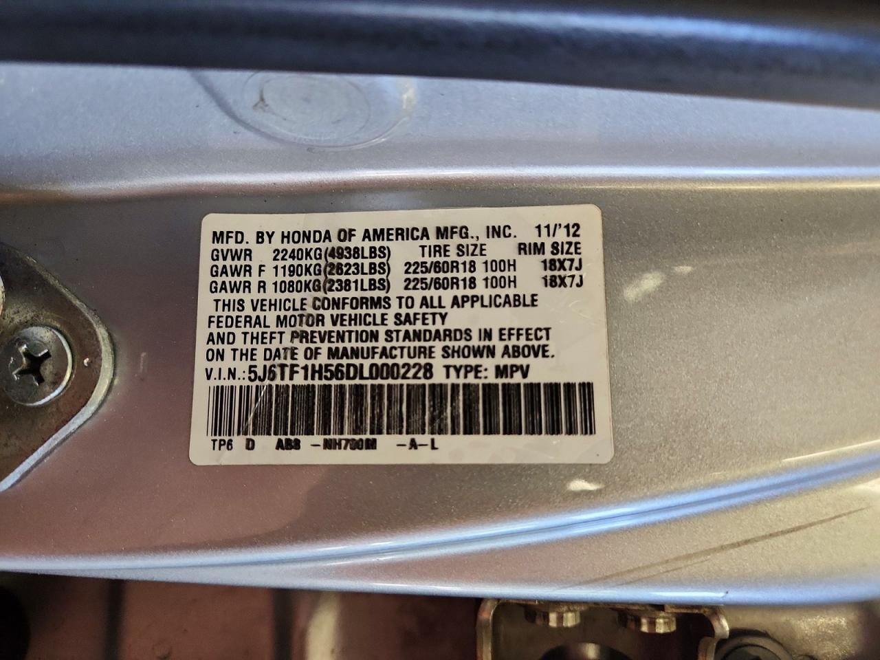 2013 Honda Crosstour Exl Silver vin: 5J6TF1H56DL000228