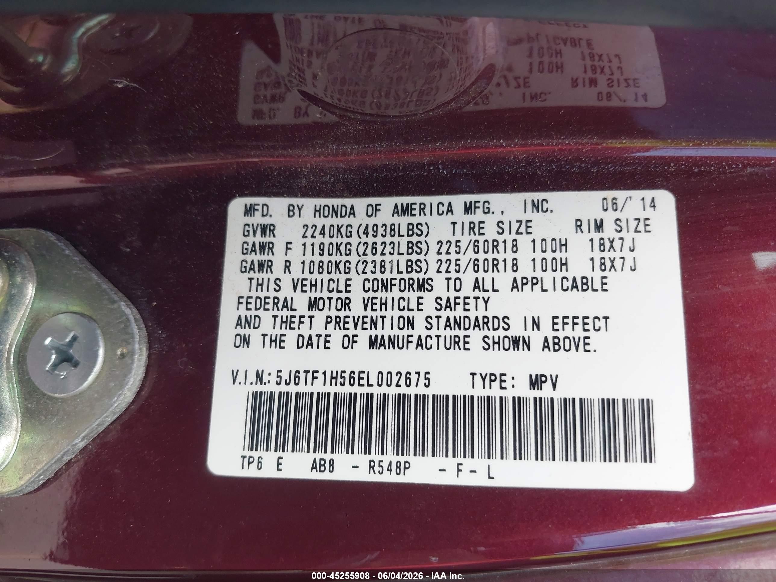 2014 Honda Crosstour Ex-l V6 Maroon vin: 5J6TF1H56EL002675