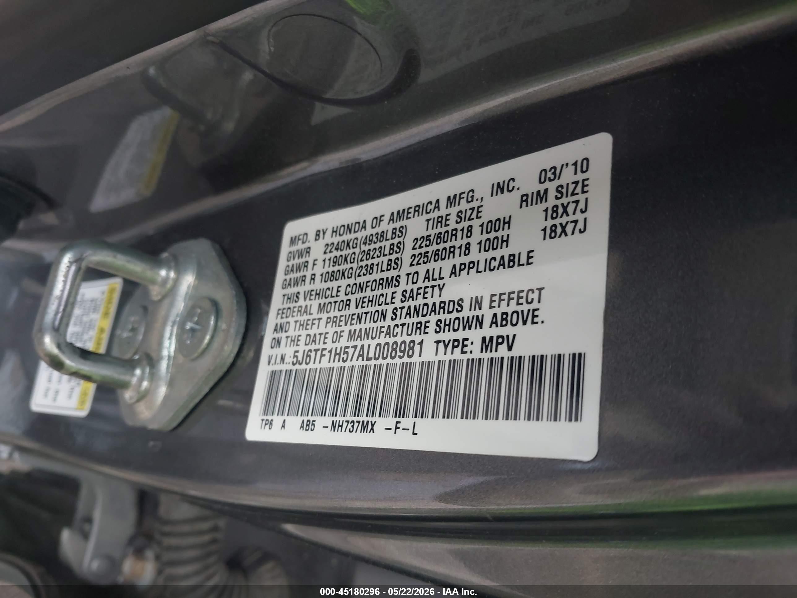 2010 Honda Accord Crosstour Ex-l Gray vin: 5J6TF1H57AL008981