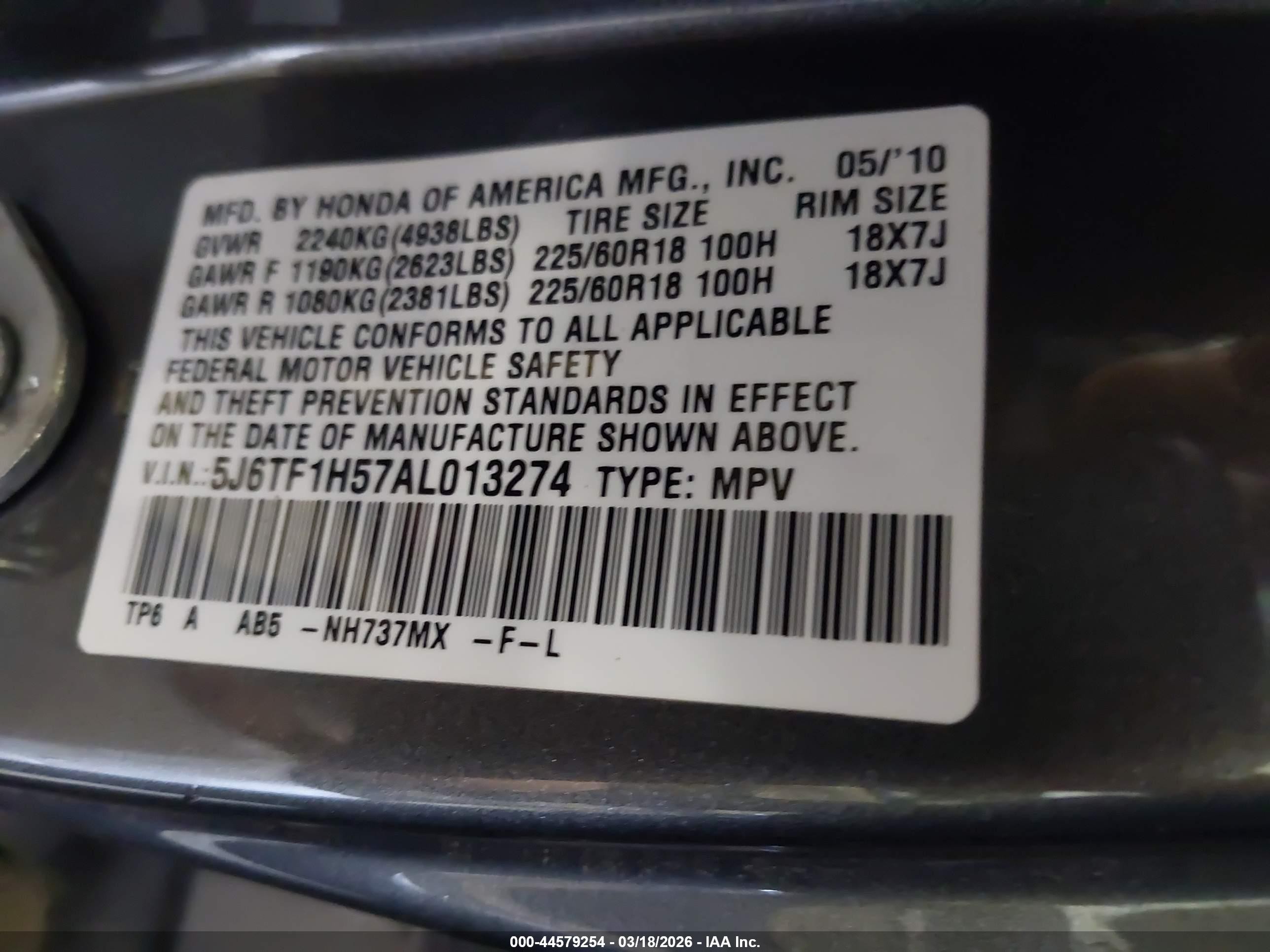 2010 Honda Accord Crosstour Ex-l Серый vin: 5J6TF1H57AL013274