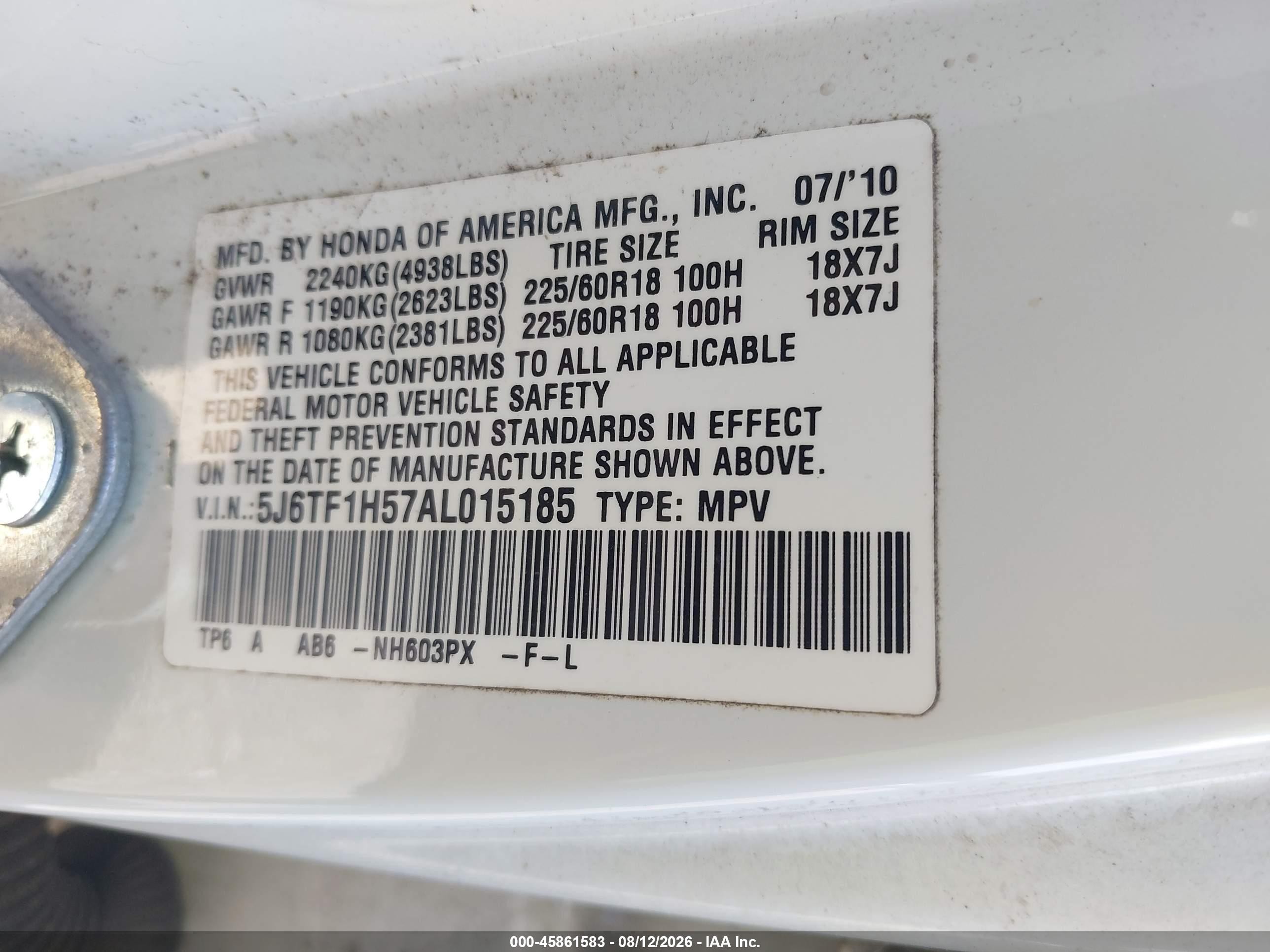 2010 Honda Accord Crosstour Ex-l White vin: 5J6TF1H57AL015185