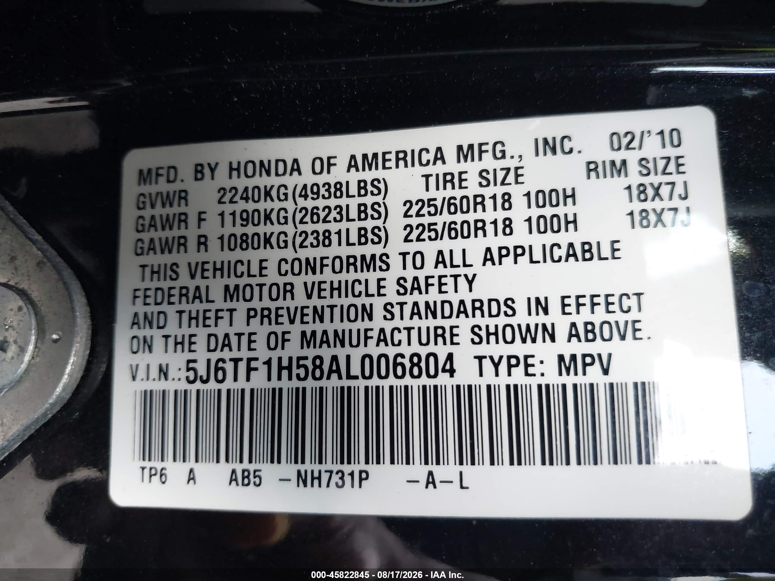 2010 Honda Accord Crosstour Ex-l Black vin: 5J6TF1H58AL006804