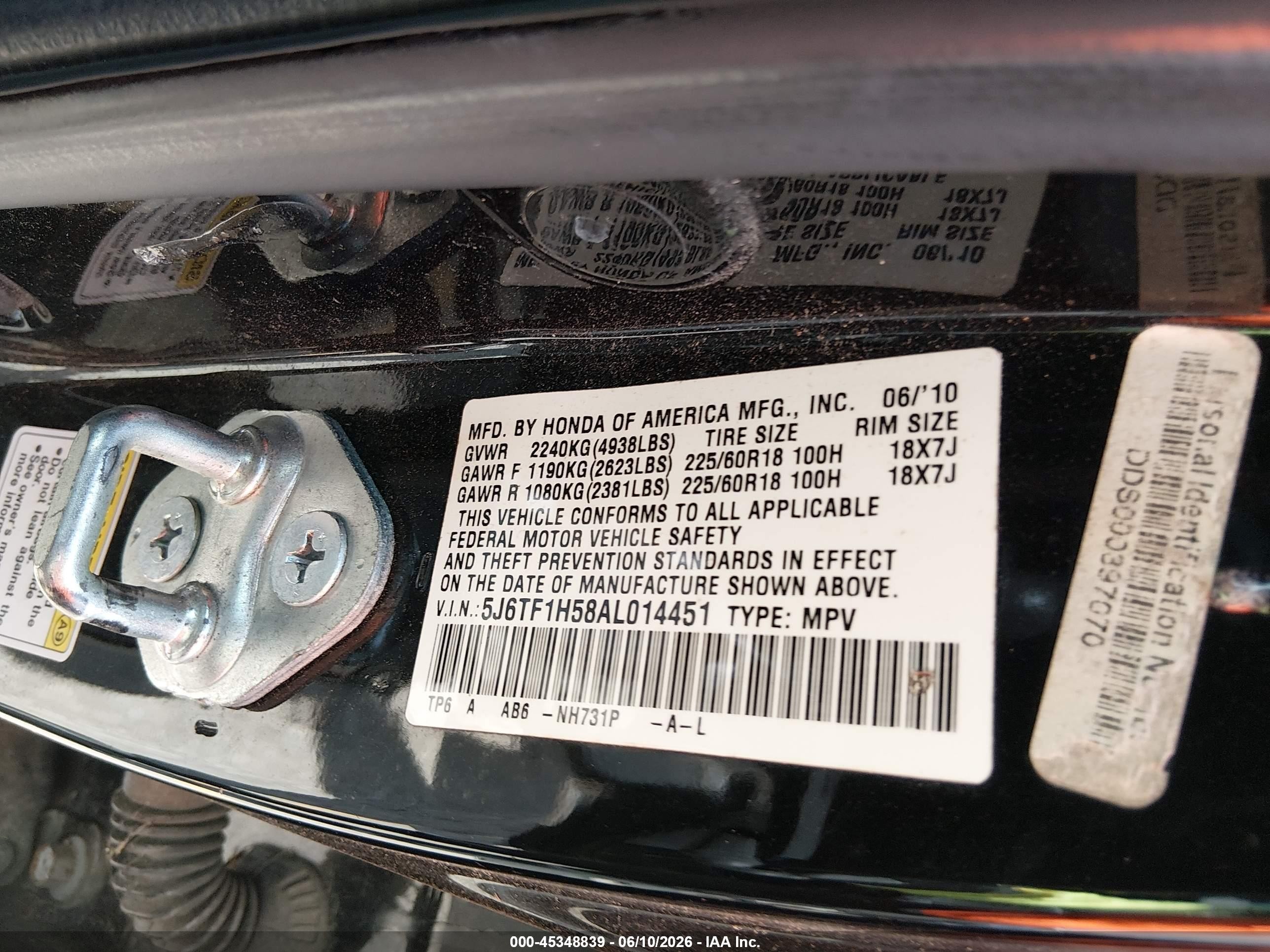 2010 Honda Accord Crosstour Ex-l Black vin: 5J6TF1H58AL014451