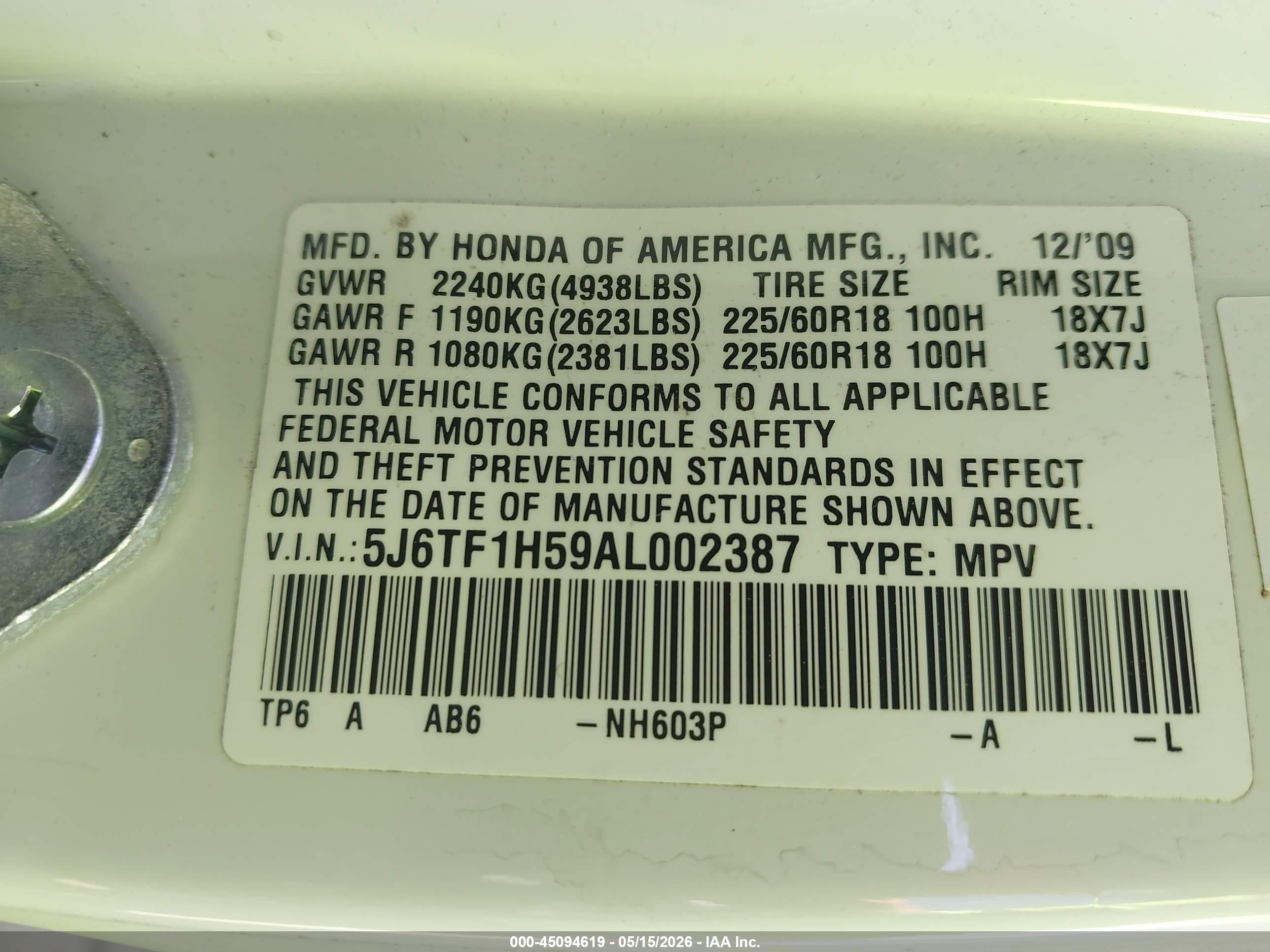 2010 Honda Accord Crosstour Ex-l White vin: 5J6TF1H59AL002387